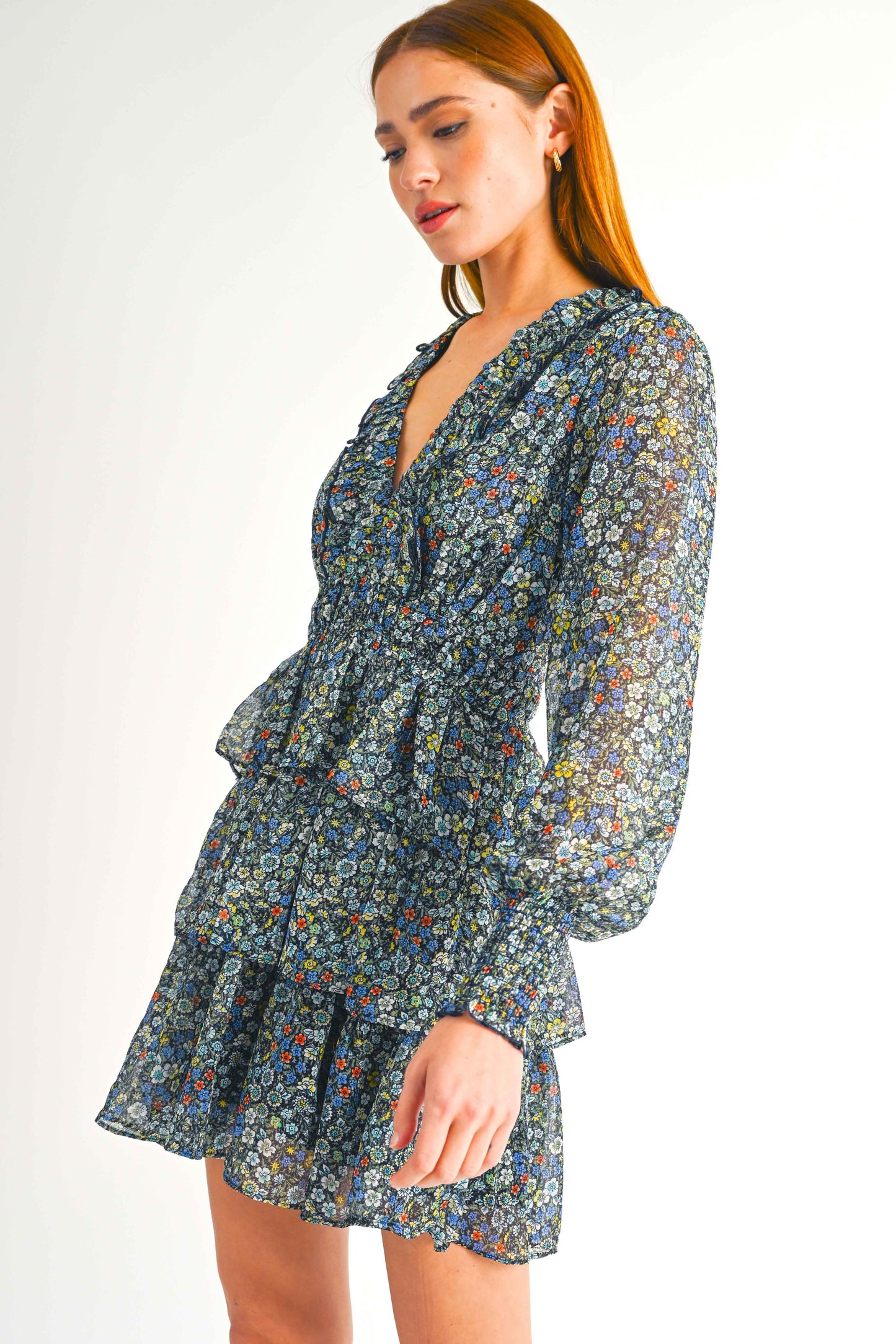 Tasha Long Sleeve Floral Layered Dress