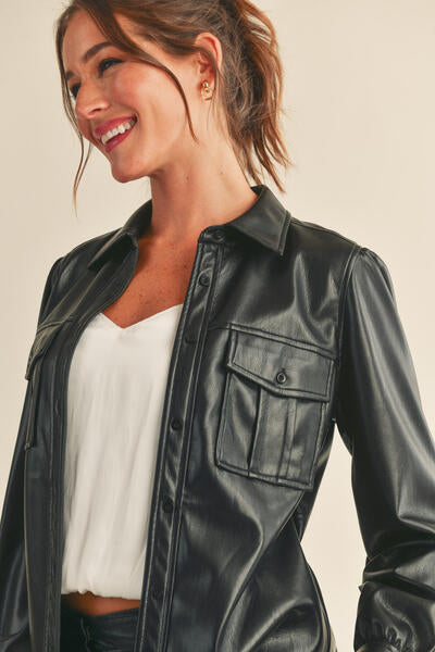 Rizzo Faux Leather Button Up Shacket