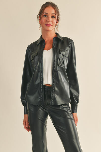 Rizzo Faux Leather Button Up Shacket