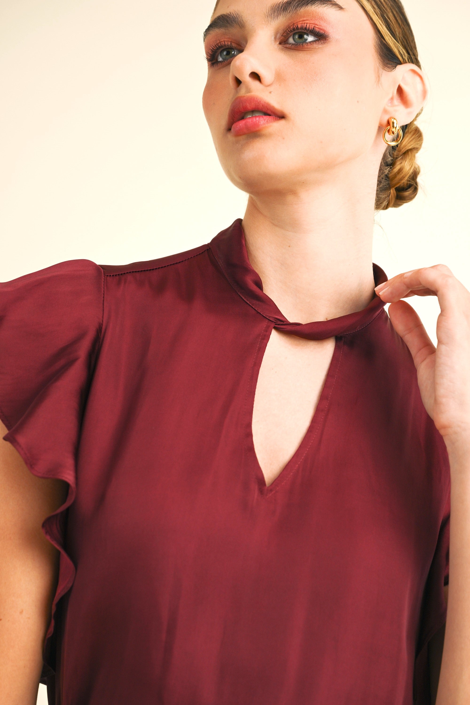 Luxi Twist Mock Neck Blouse