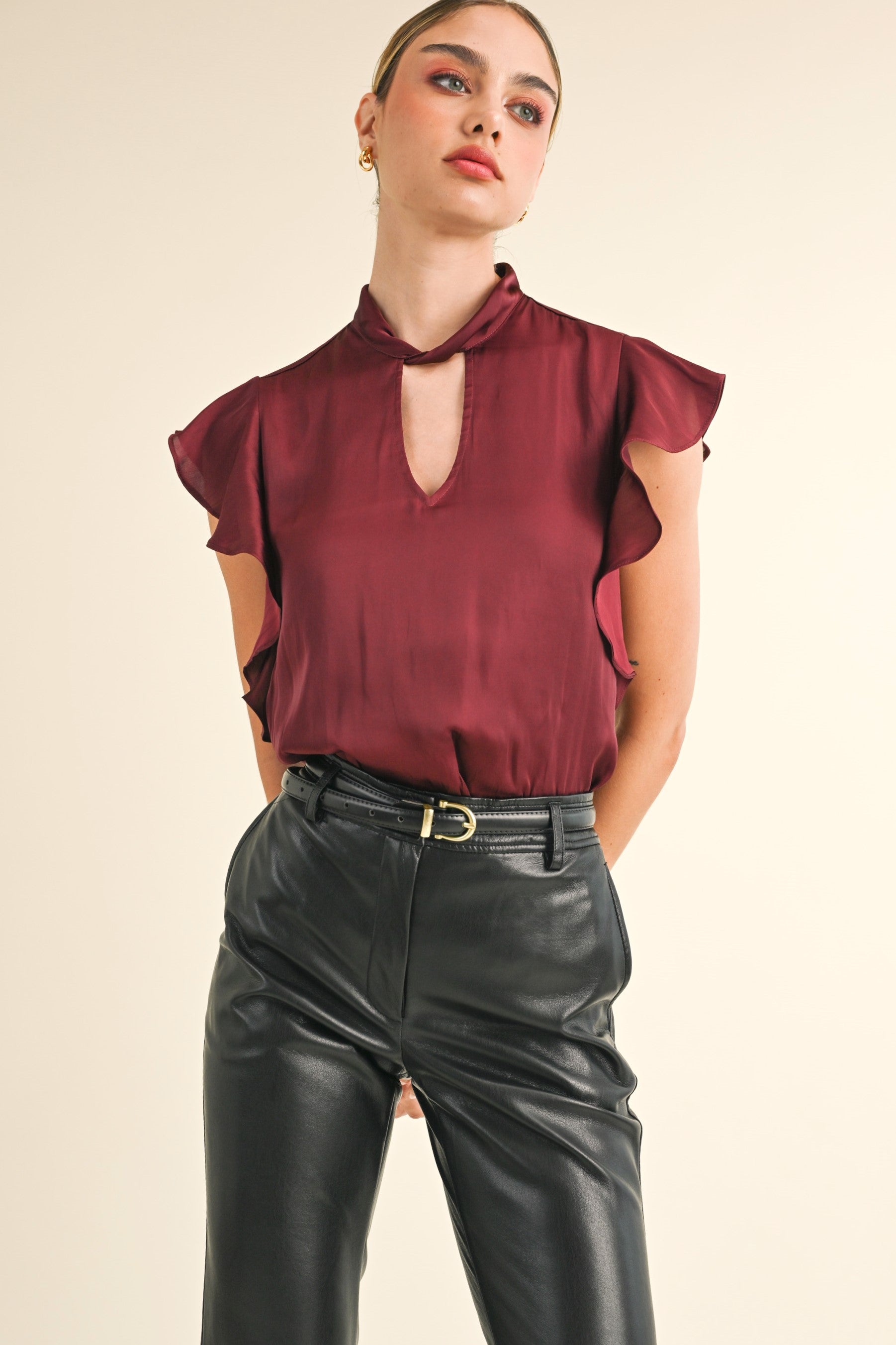 Luxi Twist Mock Neck Blouse