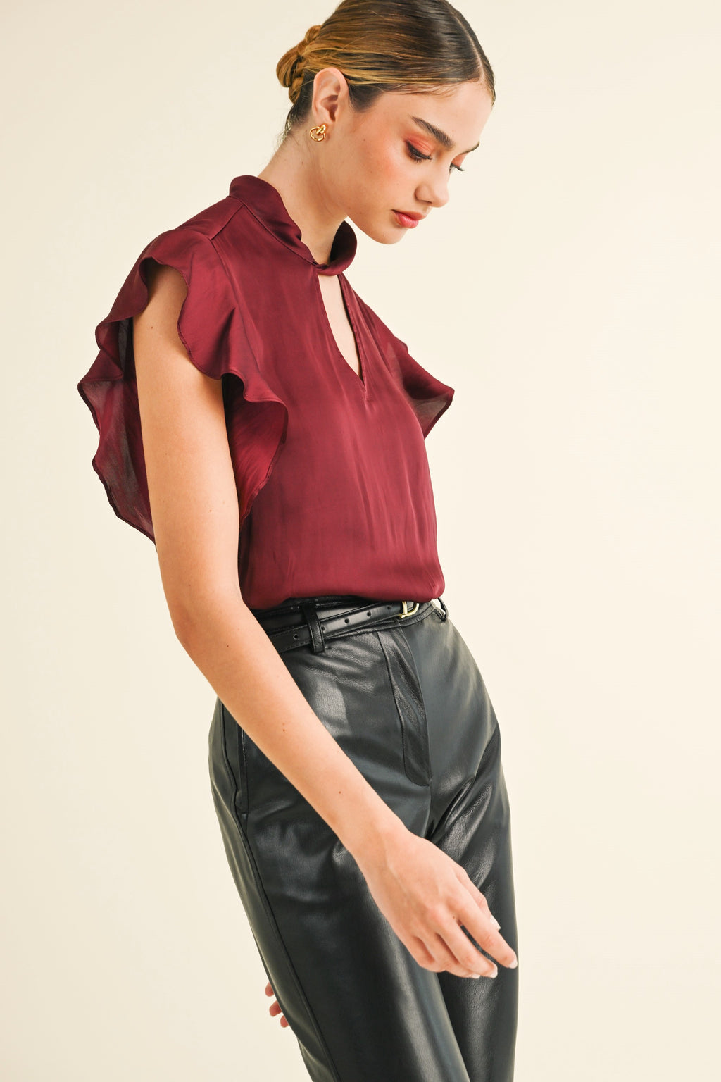 Luxi Twist Mock Neck Blouse