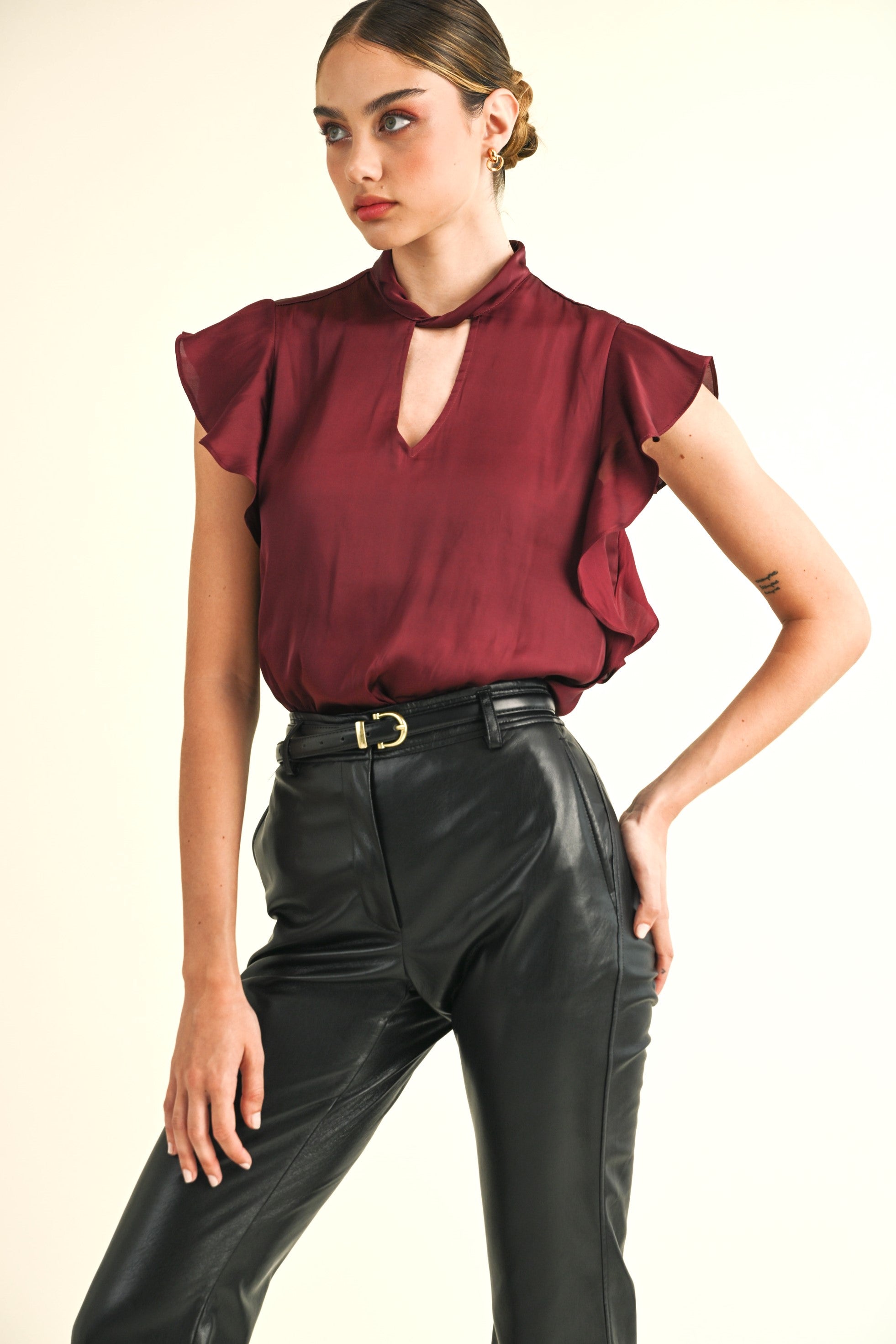Luxi Twist Mock Neck Blouse