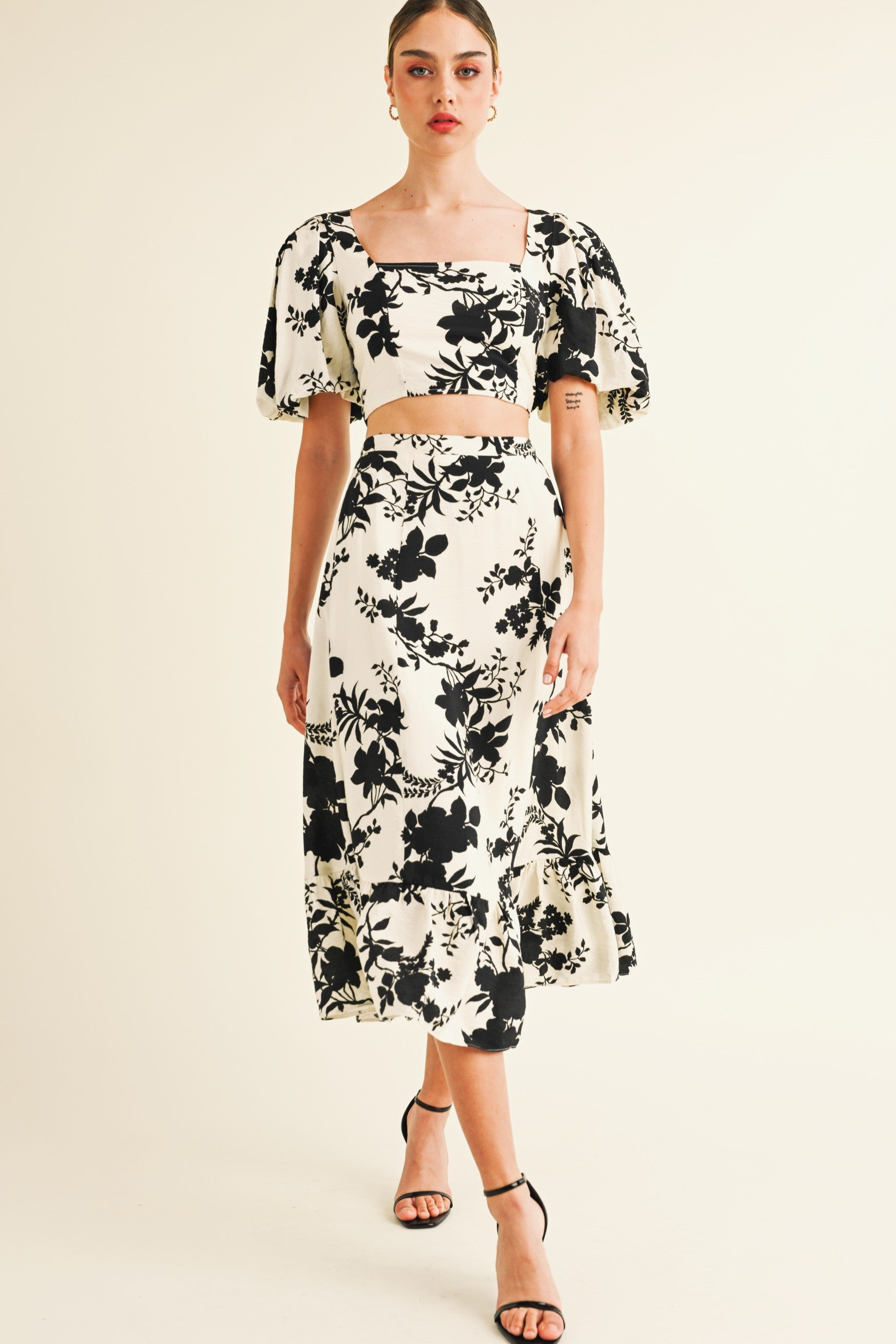 Baily Bubble Sleeve Midi Skirt Set