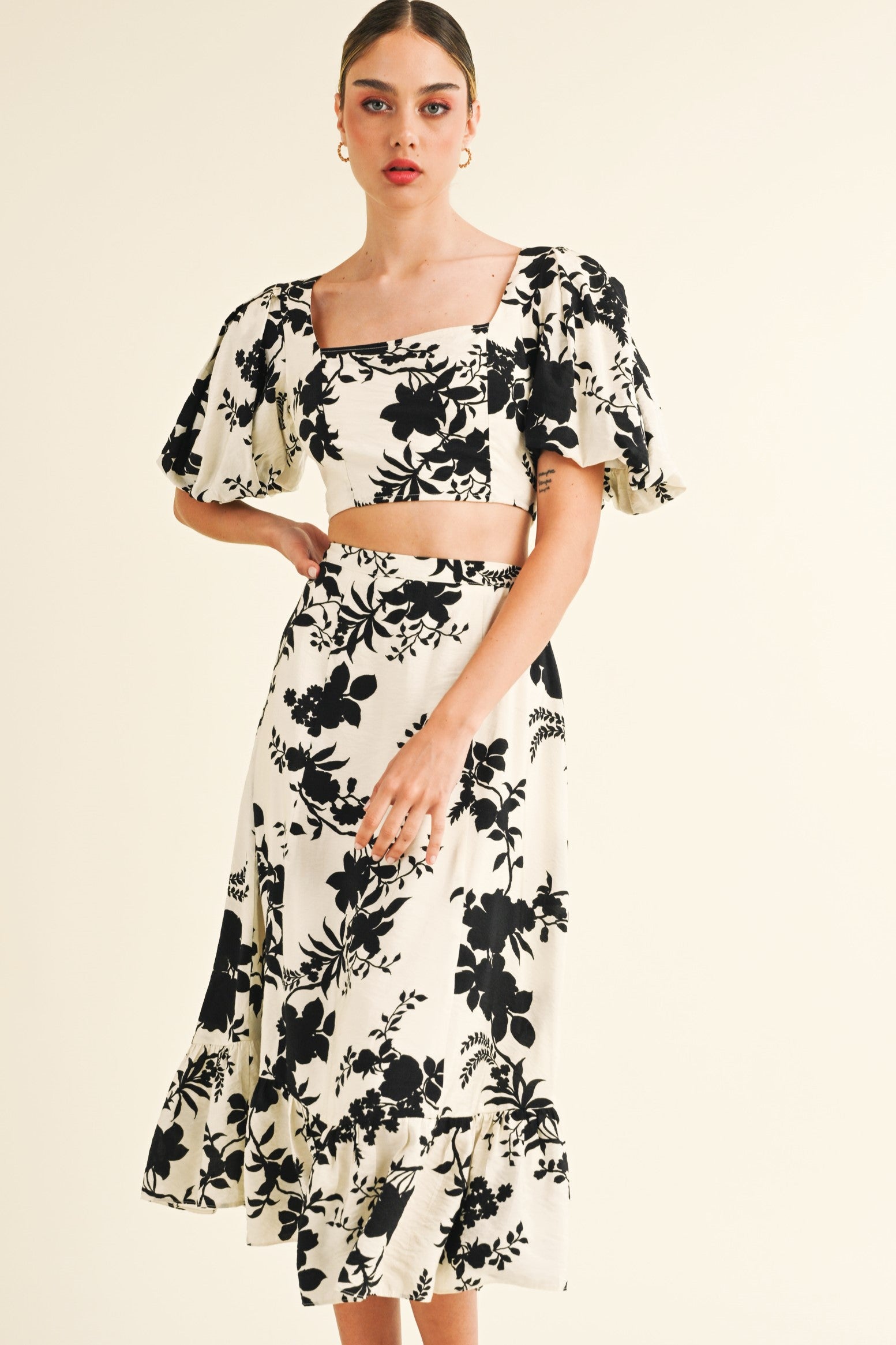 Baily Bubble Sleeve Midi Skirt Set