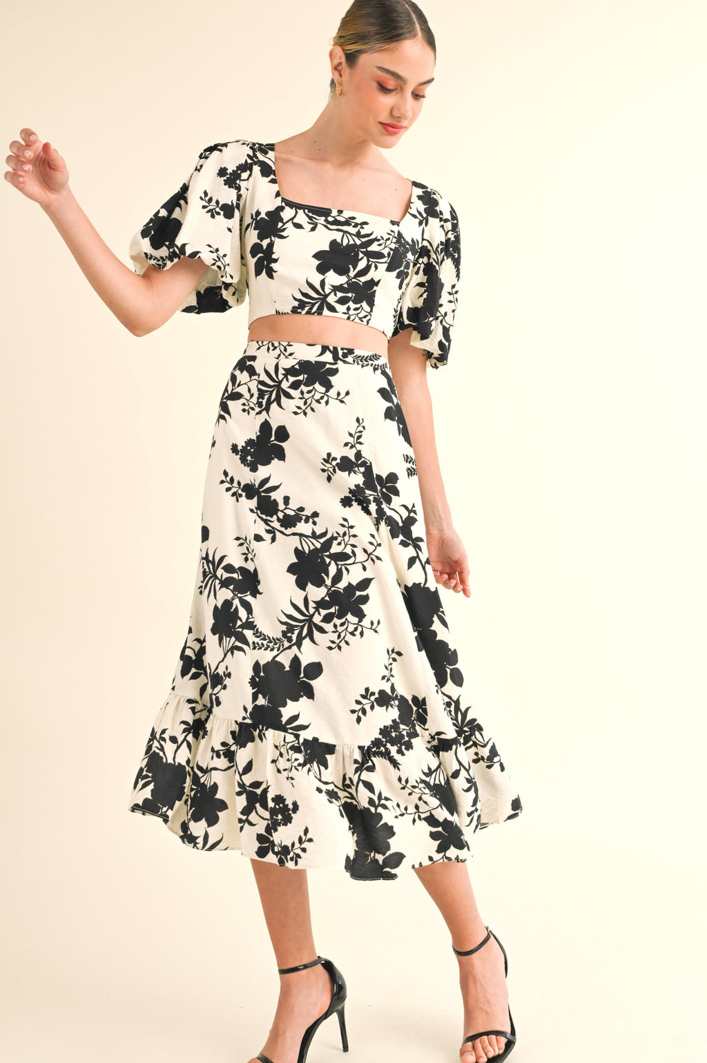 Baily Bubble Sleeve Midi Skirt Set