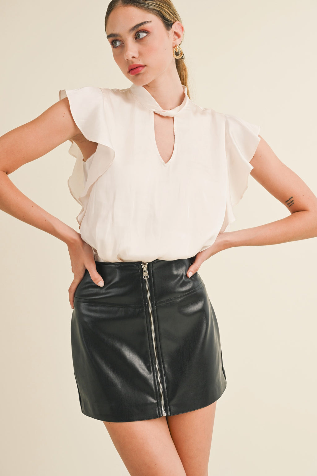 Luxi Twist Mock Neck Blouse