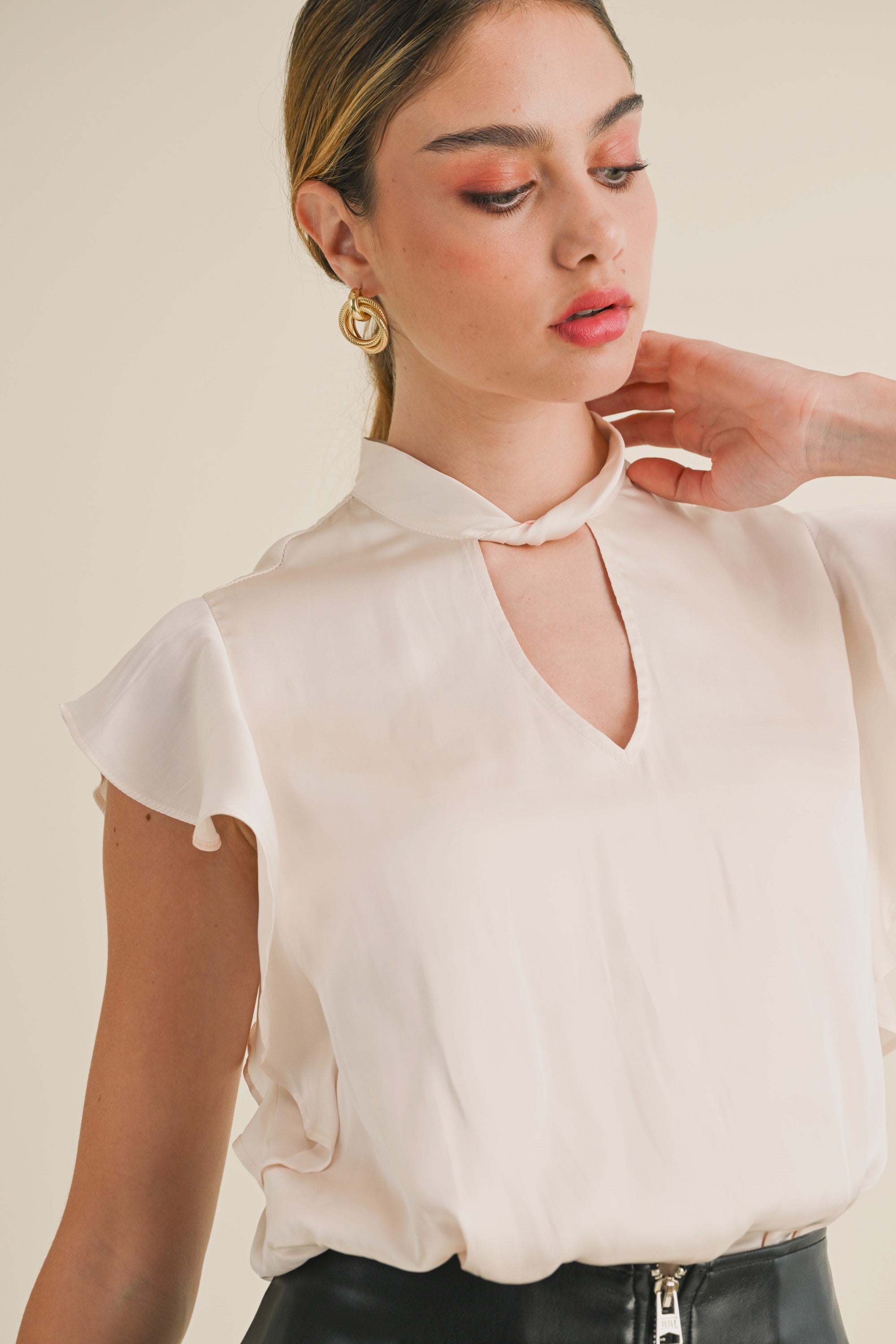 Luxi Twist Mock Neck Blouse