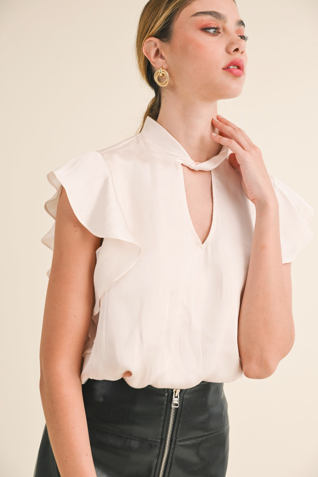 Luxi Twist Mock Neck Blouse