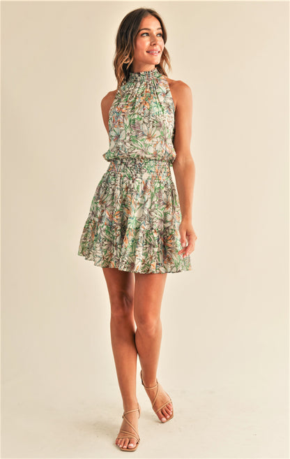Whitney High Neck Floral Mini Dress