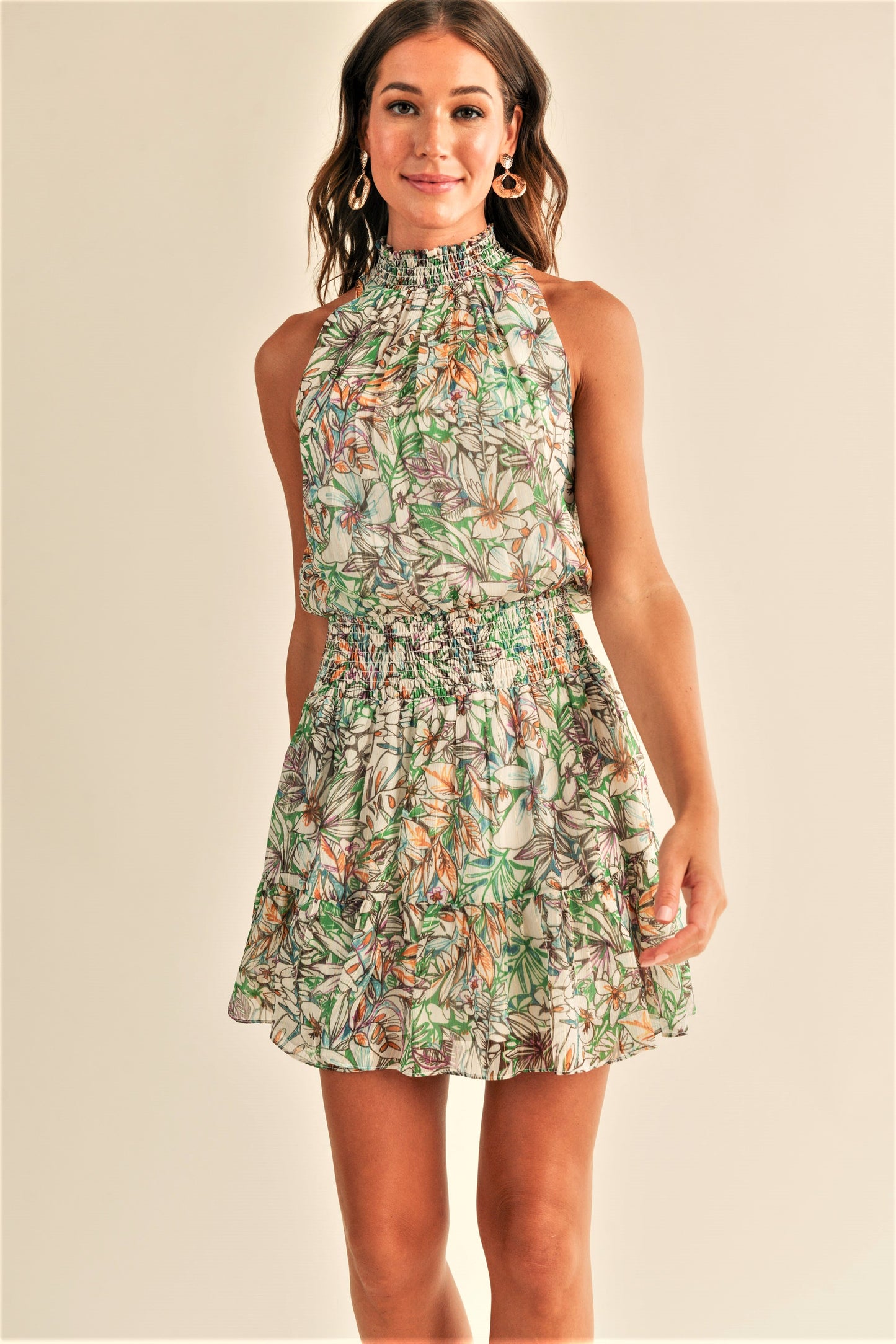 Whitney High Neck Floral Mini Dress