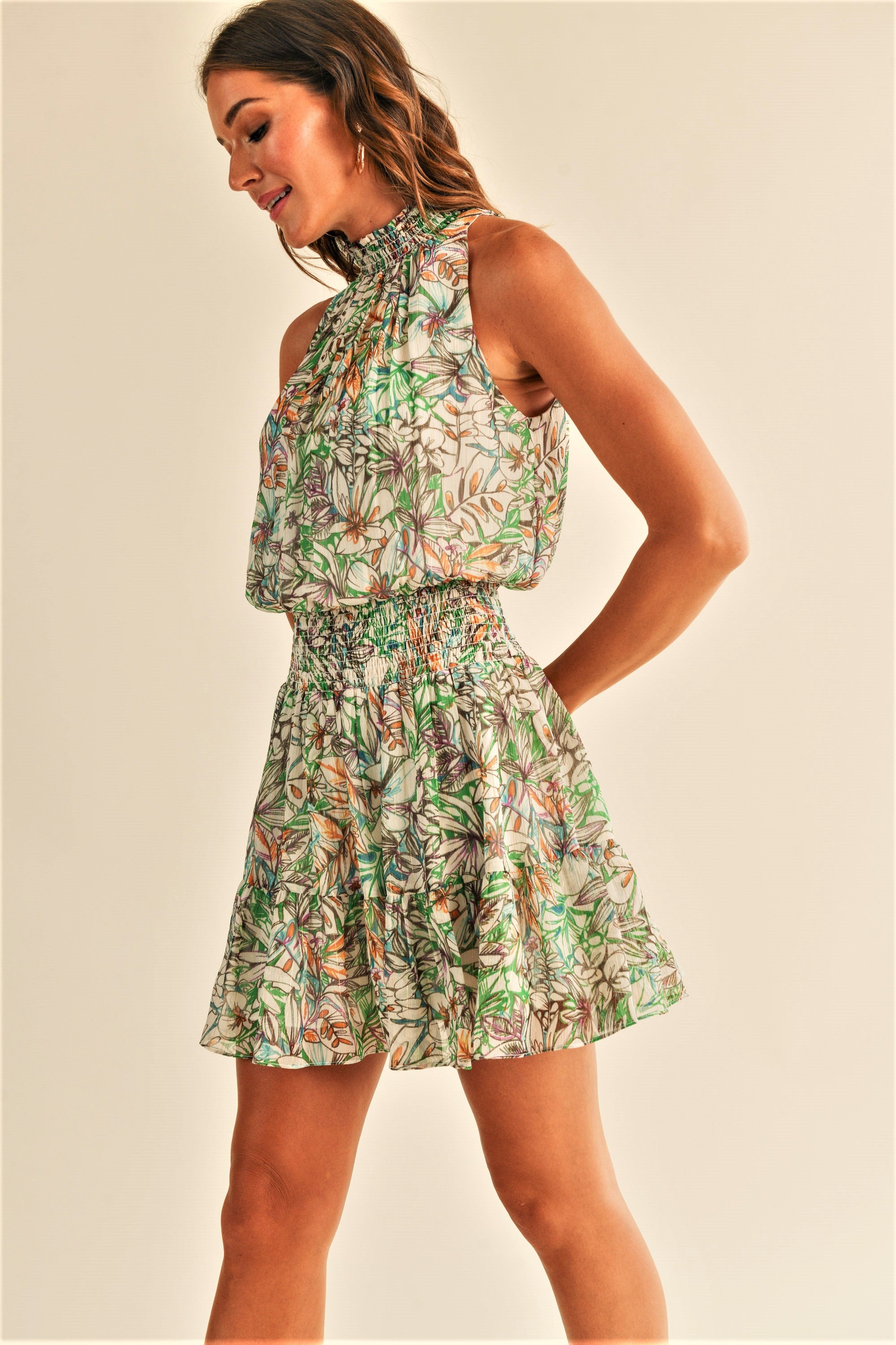 Whitney High Neck Floral Mini Dress