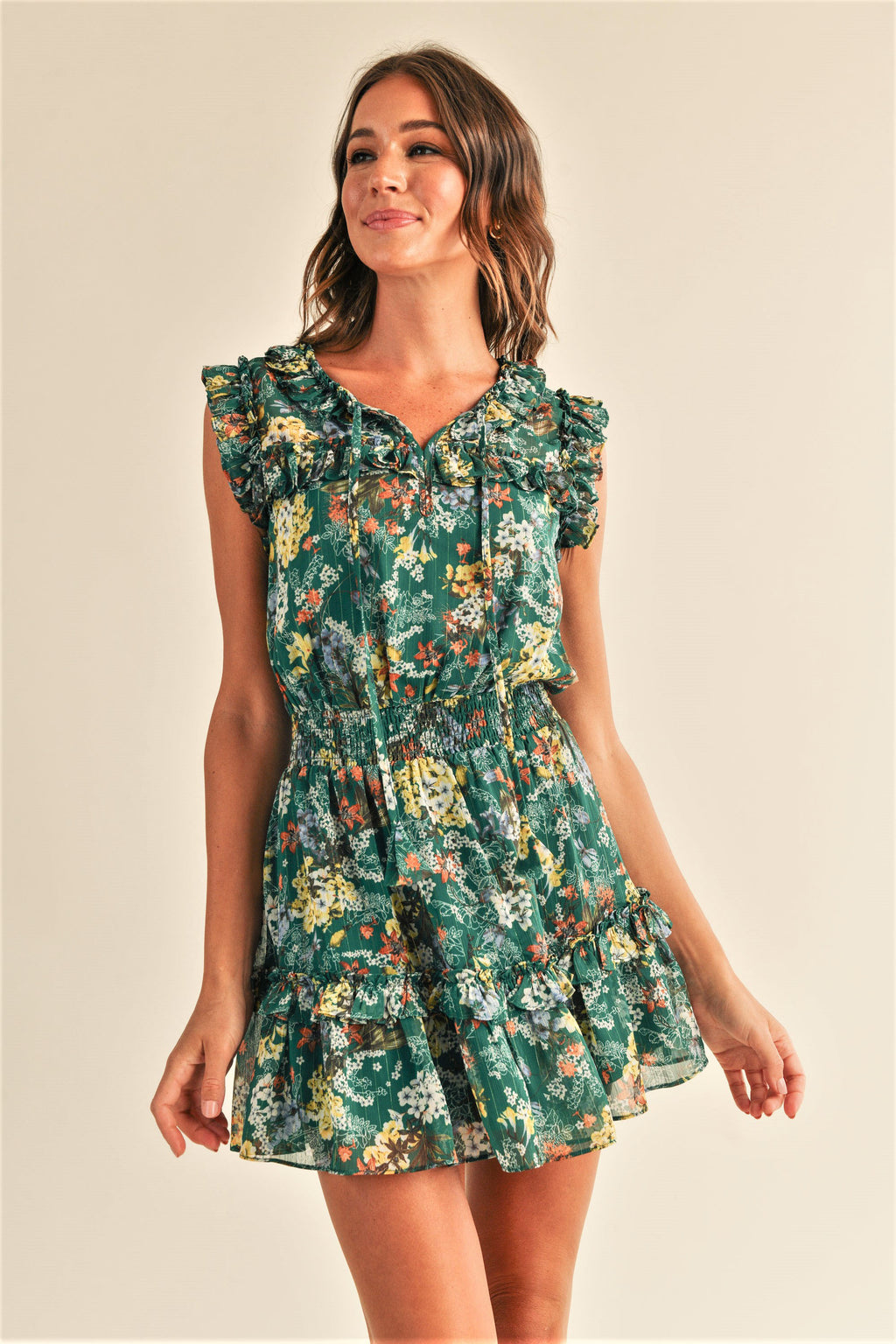 Stephanie Emerald Floral Mini Dress
