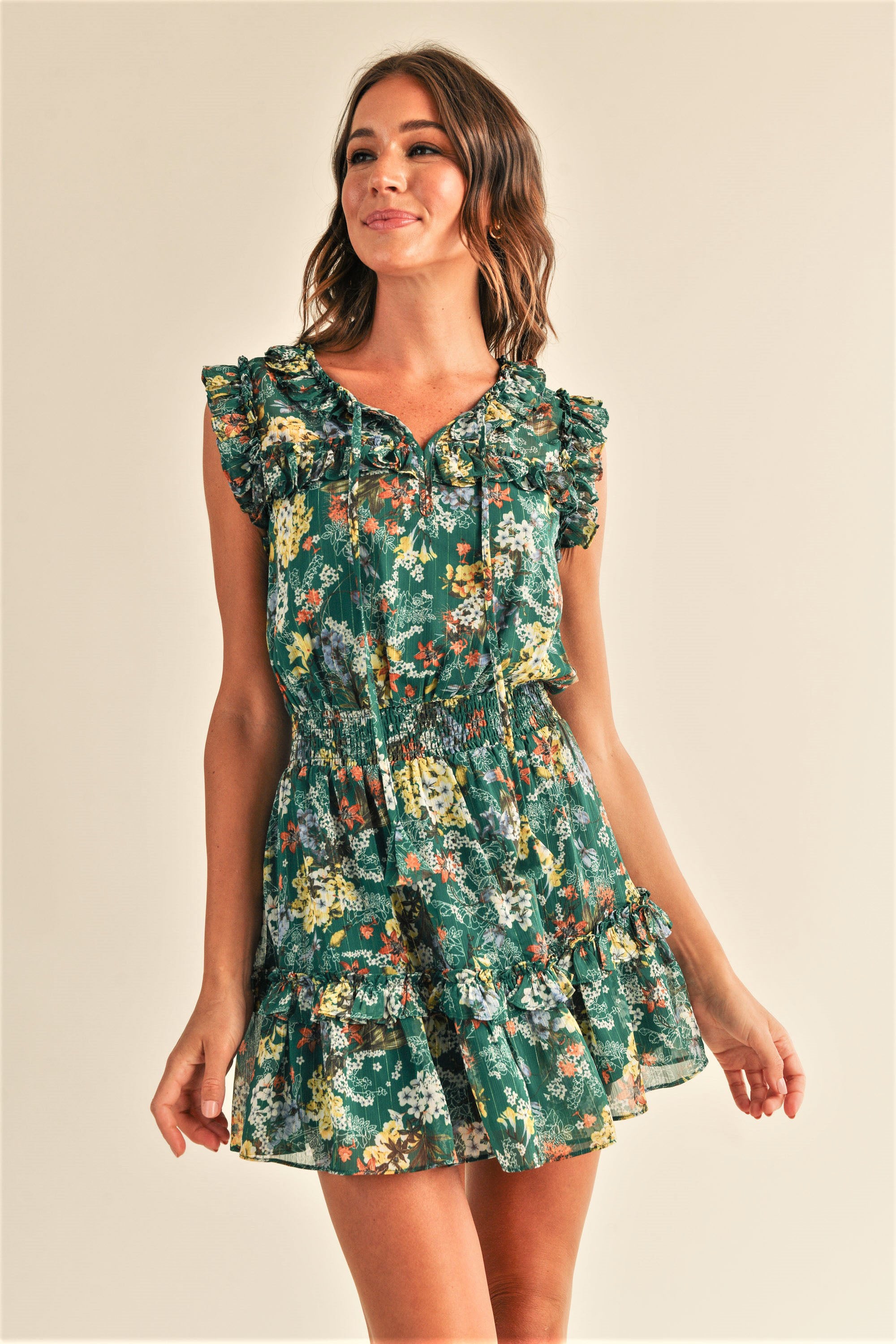 Stephanie Emerald Floral Mini Dress