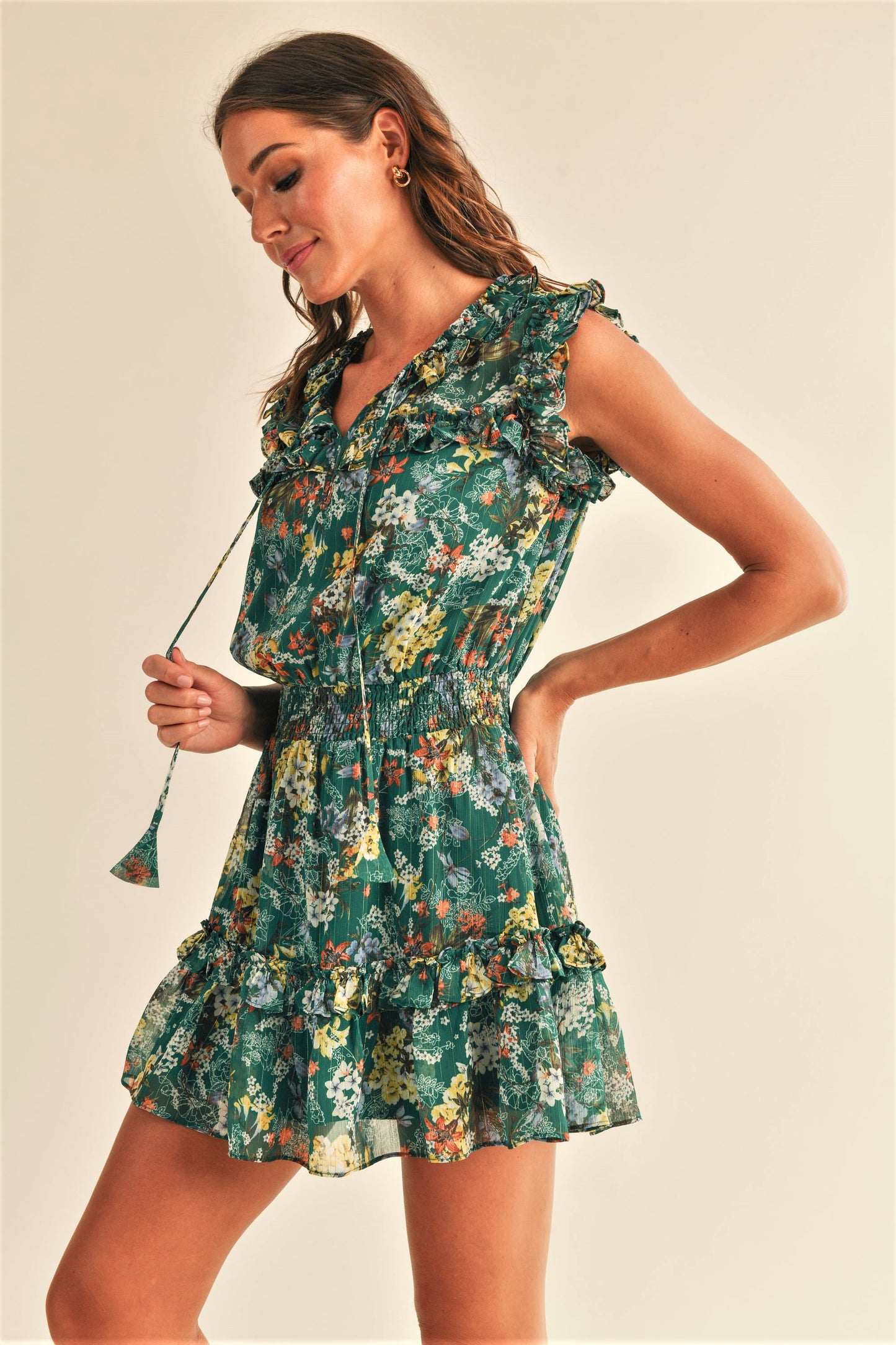Stephanie Emerald Floral Mini Dress