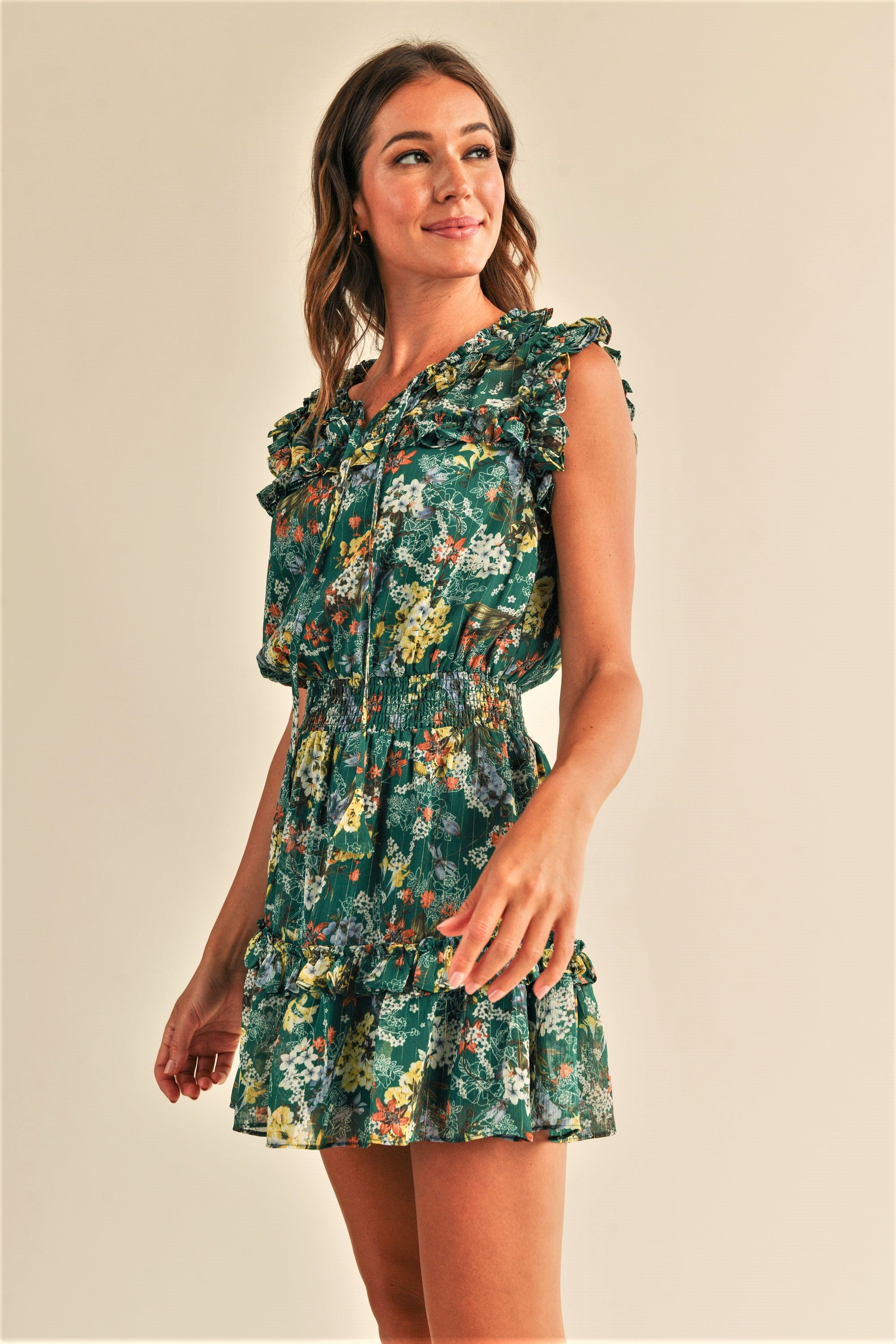 Stephanie Emerald Floral Mini Dress