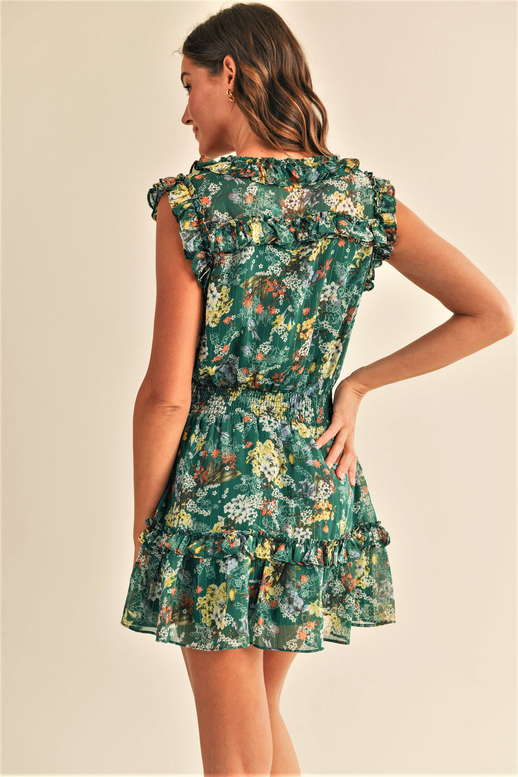Stephanie Emerald Floral Mini Dress