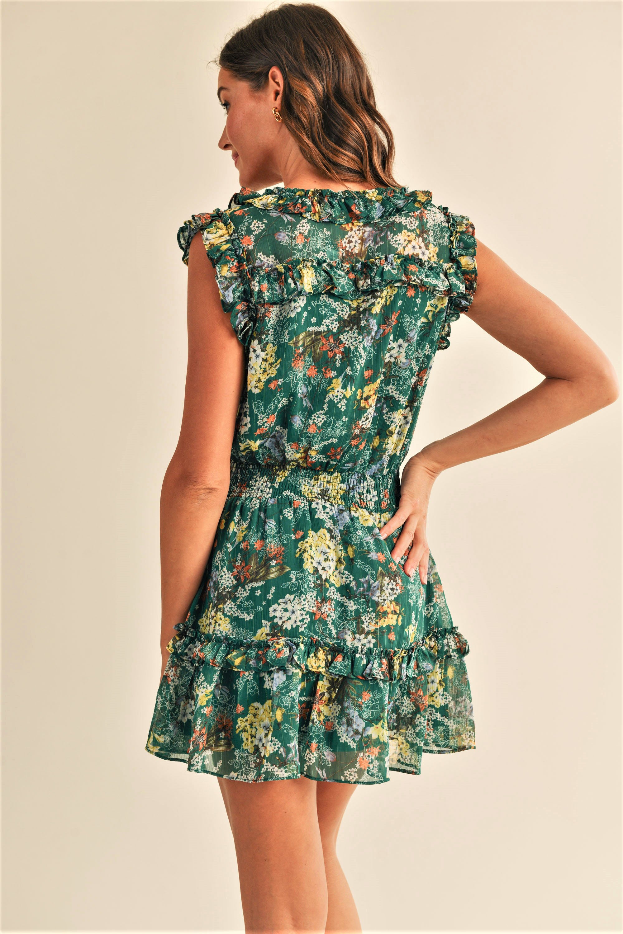 Stephanie Emerald Floral Mini Dress