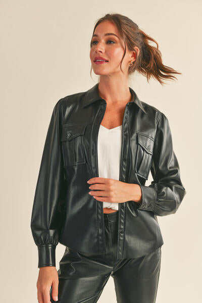 Rizzo Faux Leather Button Up Shacket