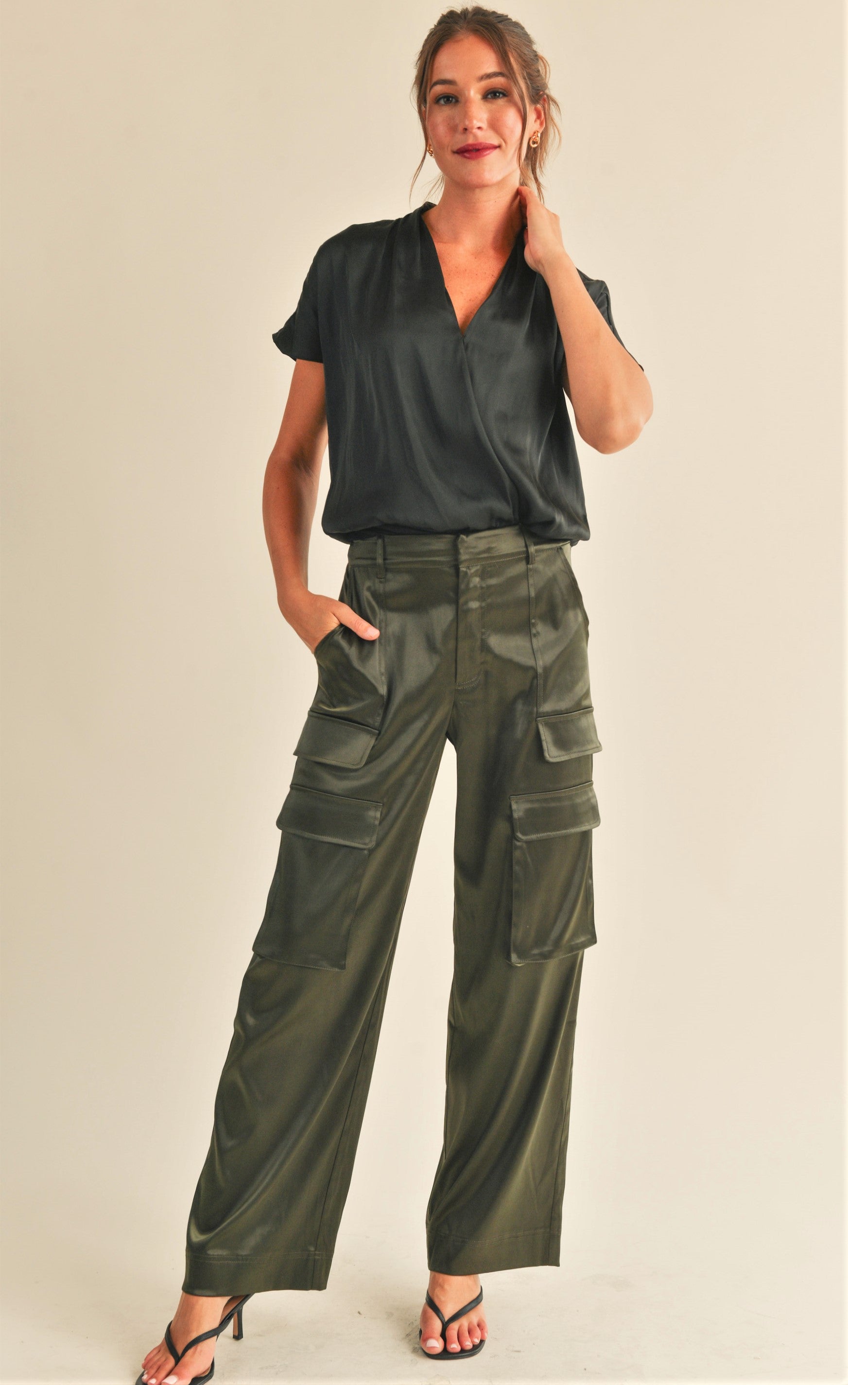 Cassie Satin Cargo Pants