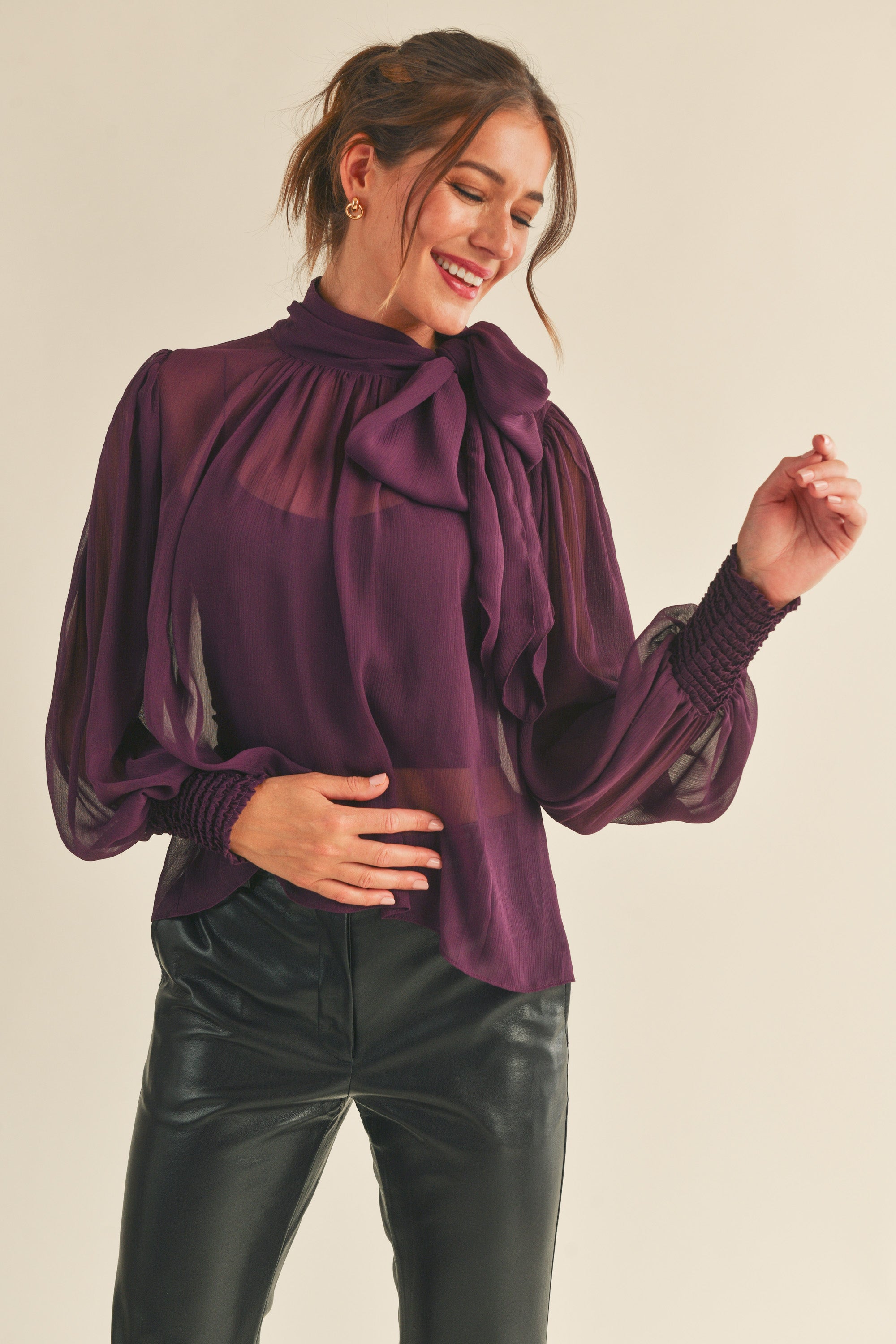 Sophia Tie Neck Long Sleeve Blouse
