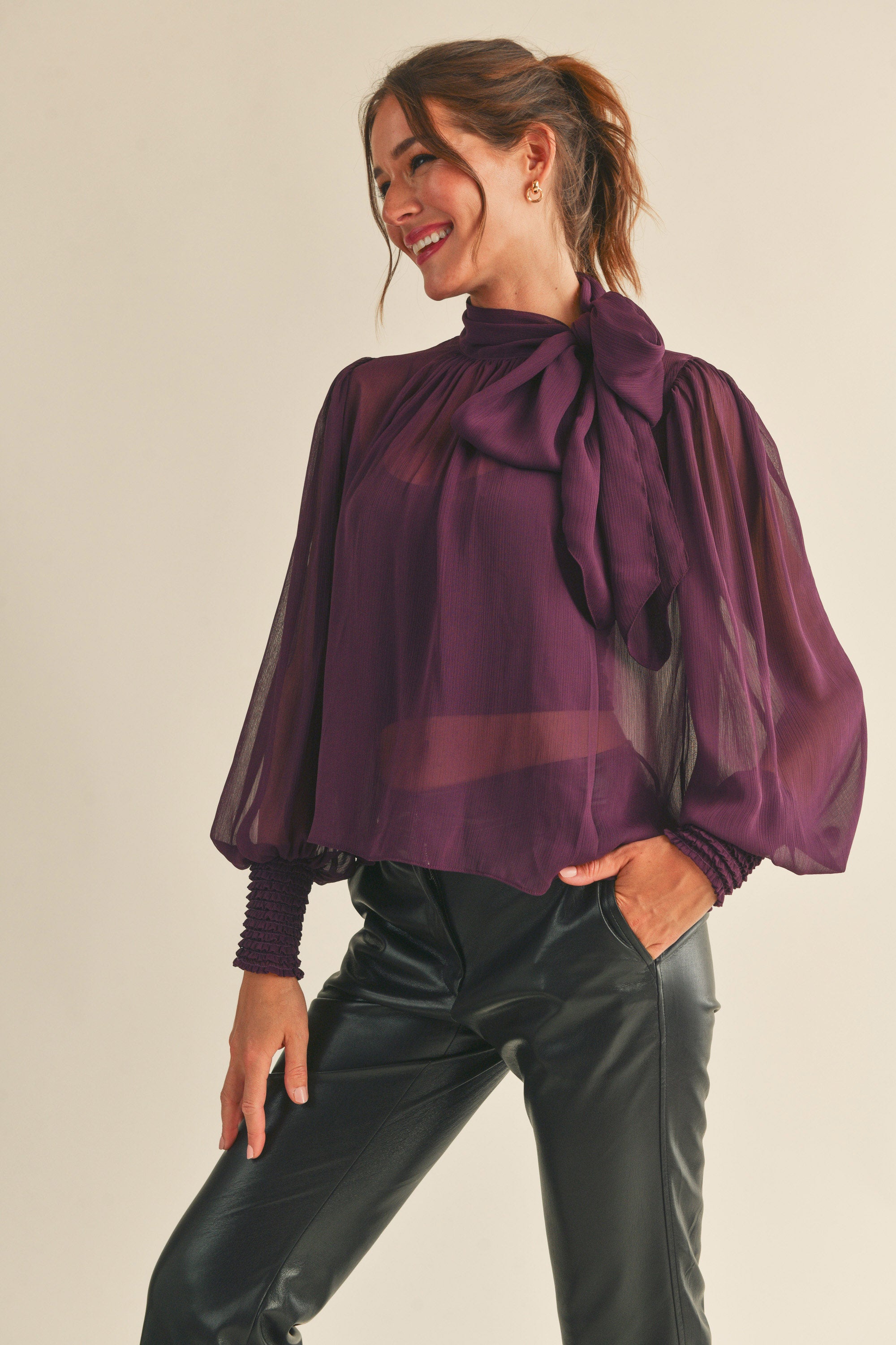 Sophia Tie Neck Long Sleeve Blouse