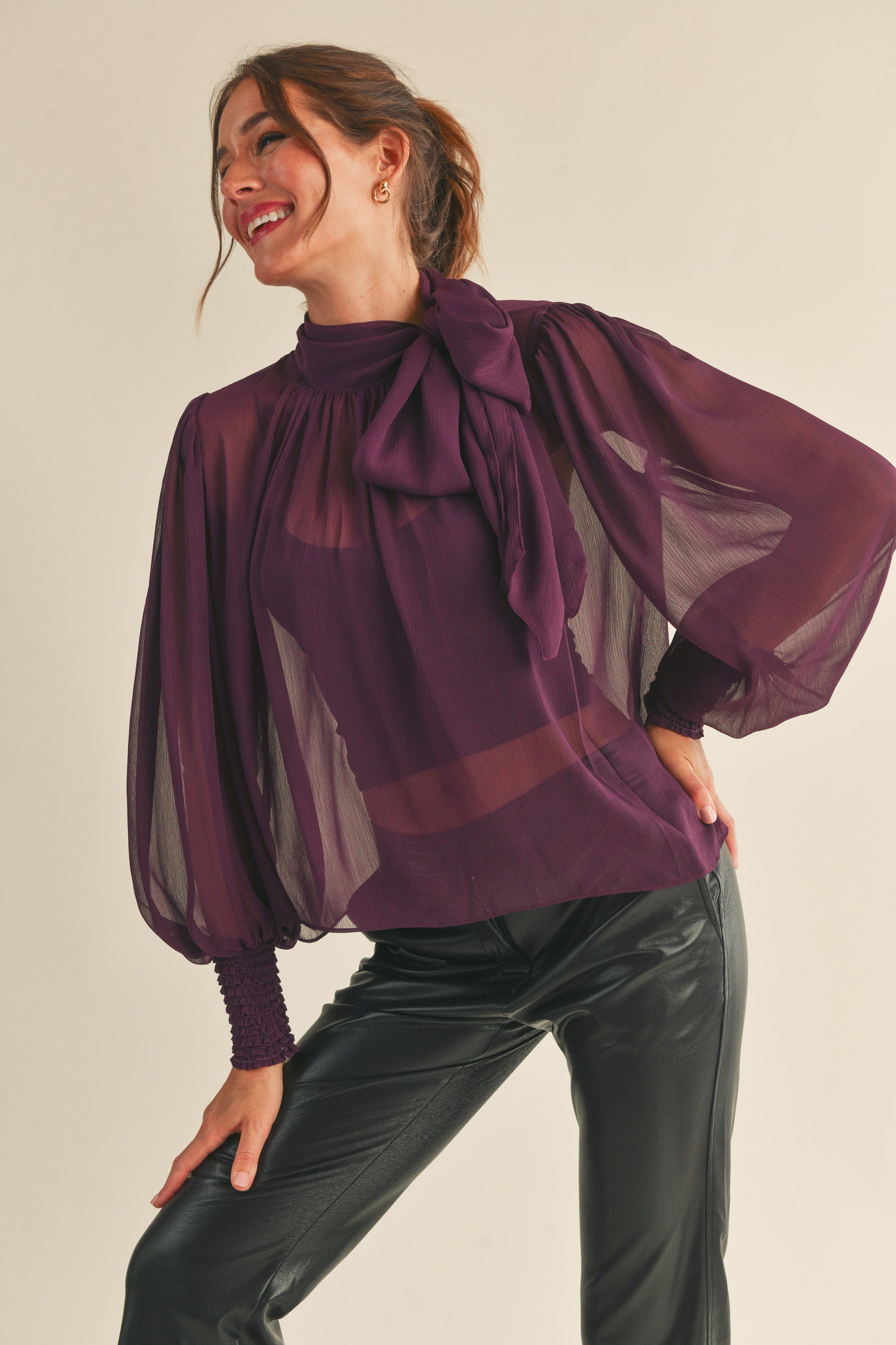 Sophia Tie Neck Long Sleeve Blouse