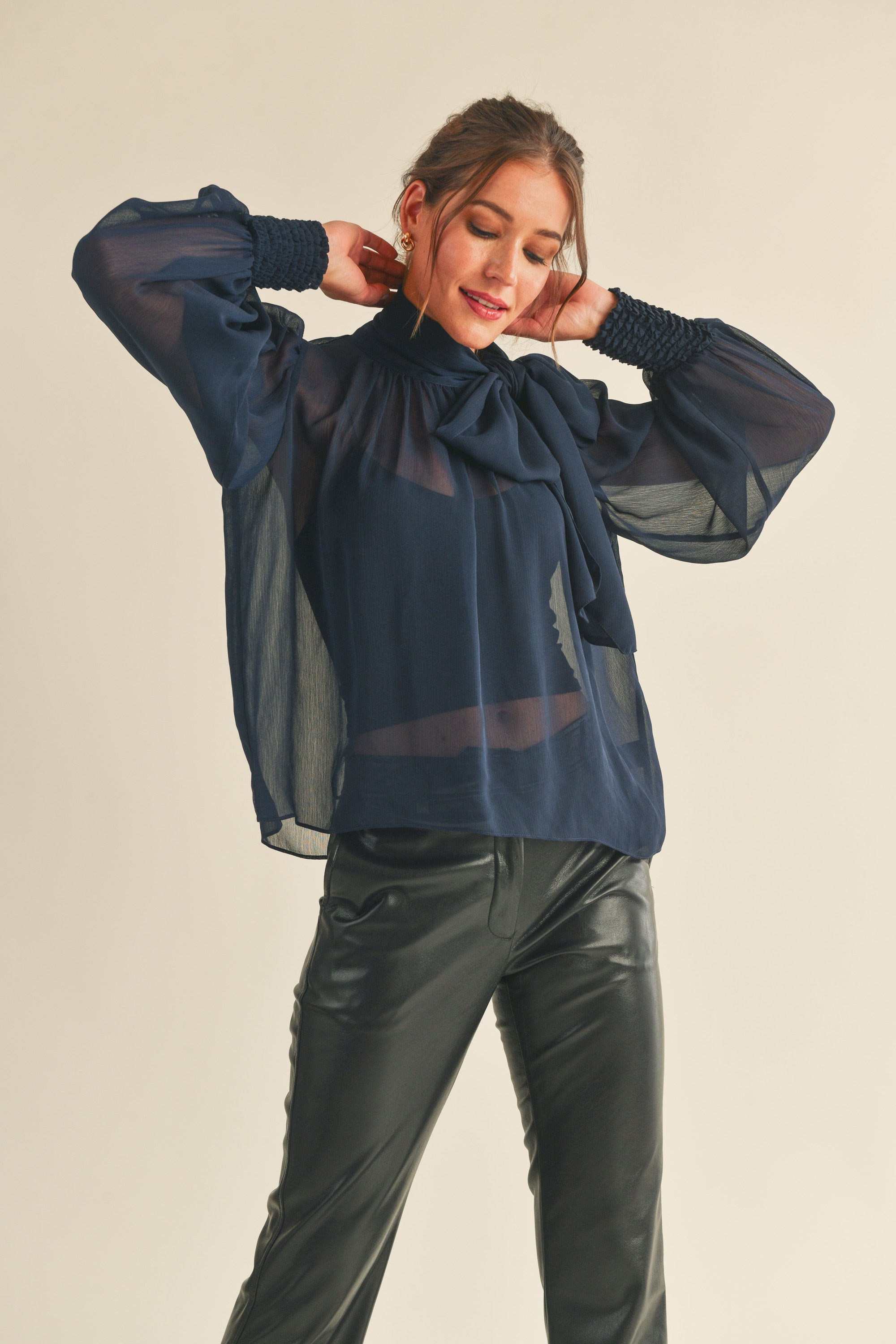 Sophia Tie Neck Long Sleeve Blouse