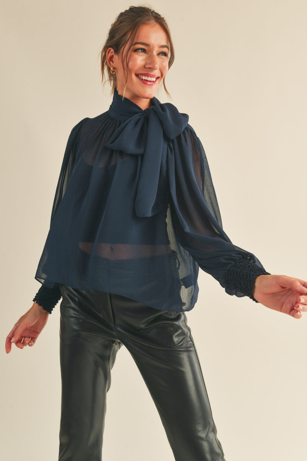 Sophia Tie Neck Long Sleeve Blouse