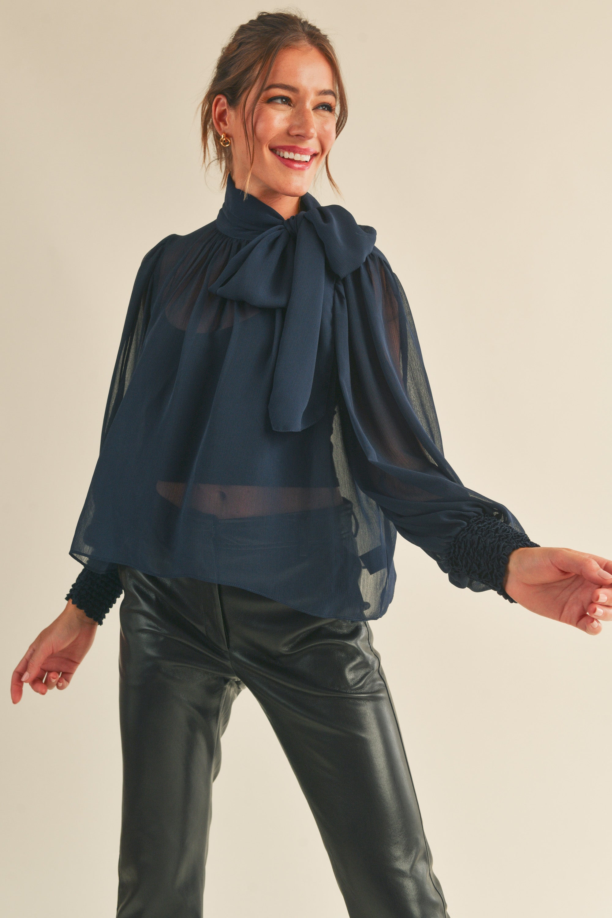 Sophia Tie Neck Long Sleeve Blouse