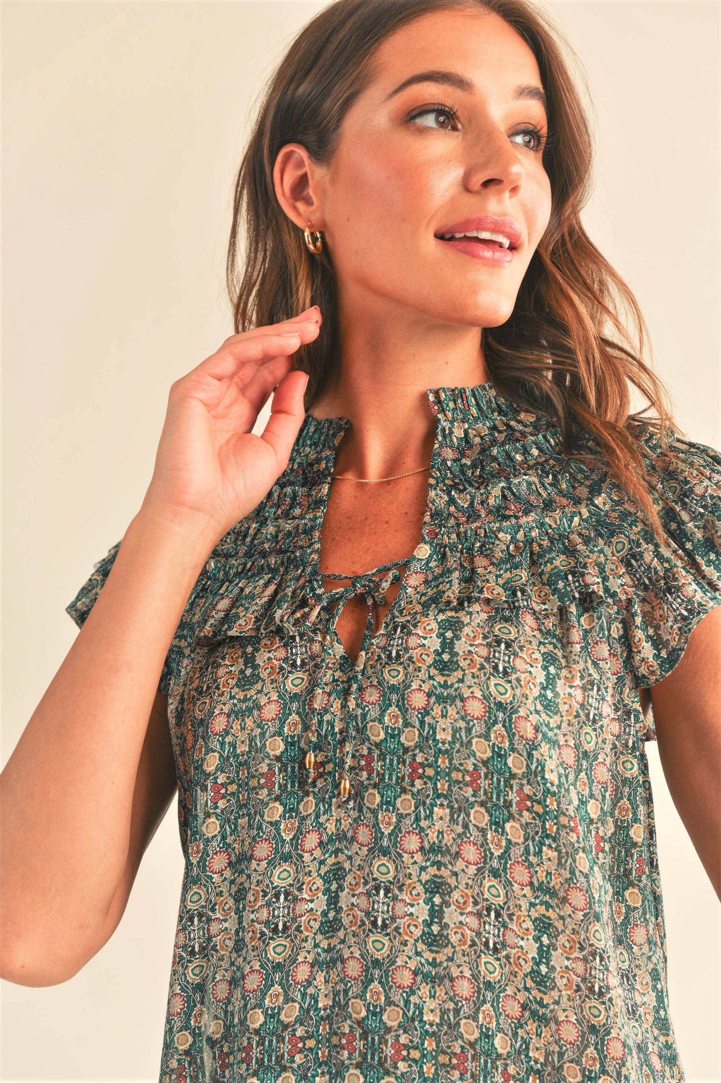 Clara Printed Ruffle Sleeve Top