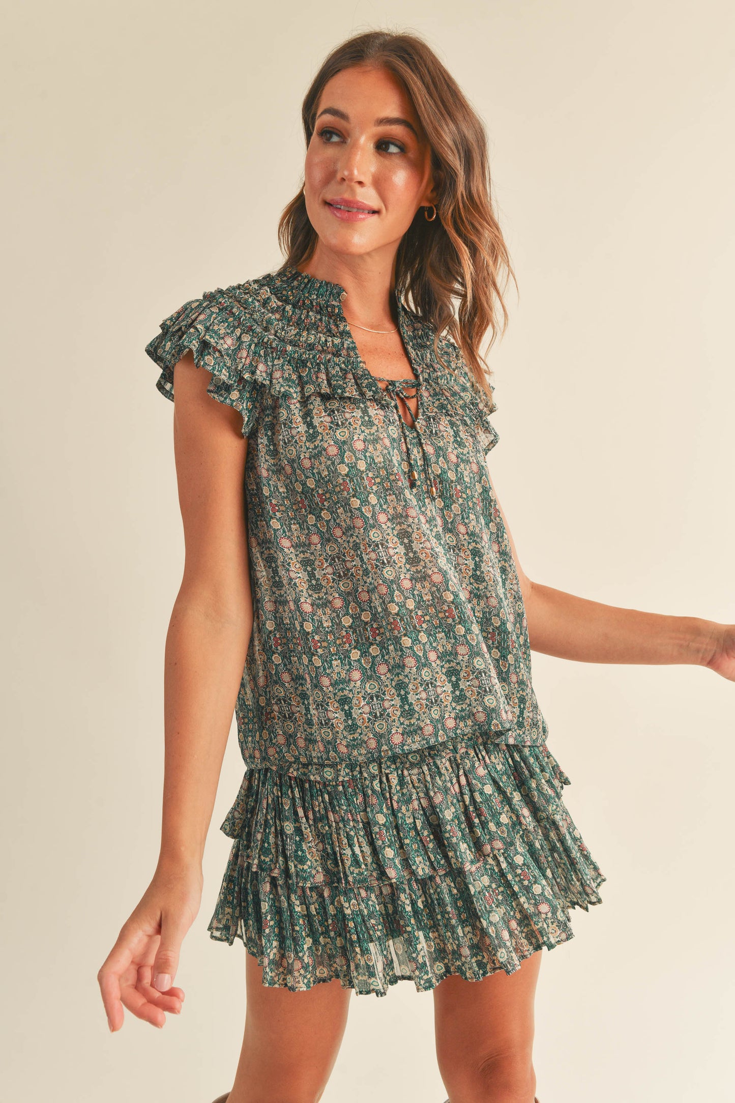 Clara Printed Ruffle Sleeve Top