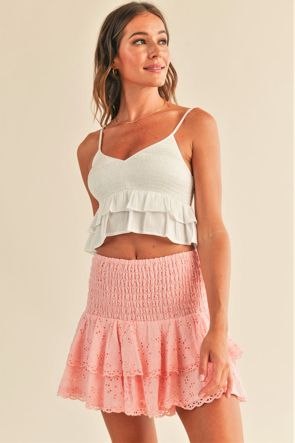 Taylor Eyelet Smocked Mini Skirt