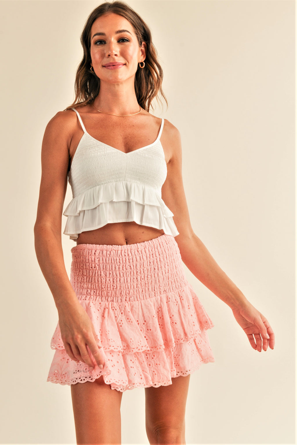 Taylor Eyelet Smocked Mini Skirt