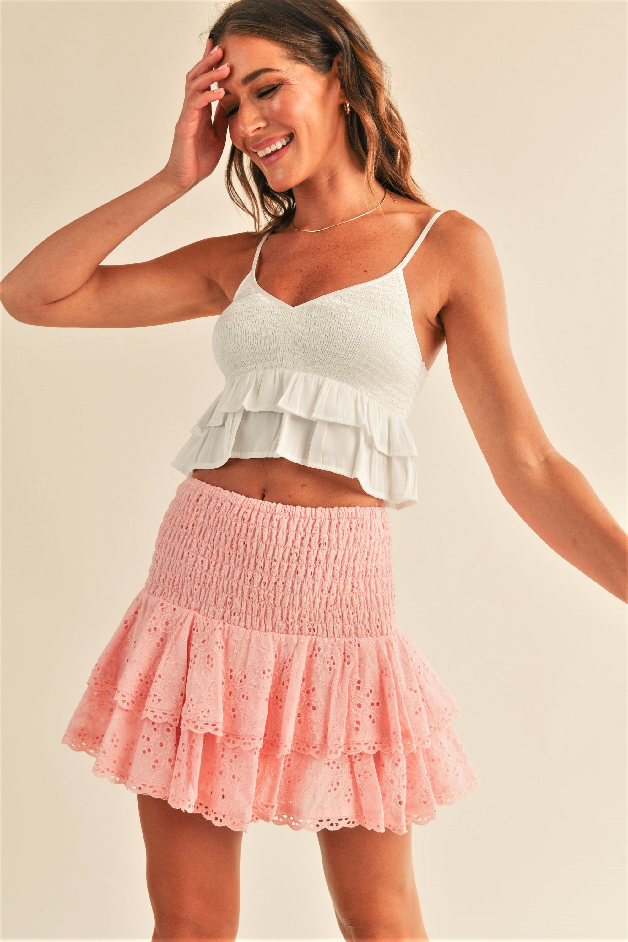 Taylor Eyelet Smocked Mini Skirt