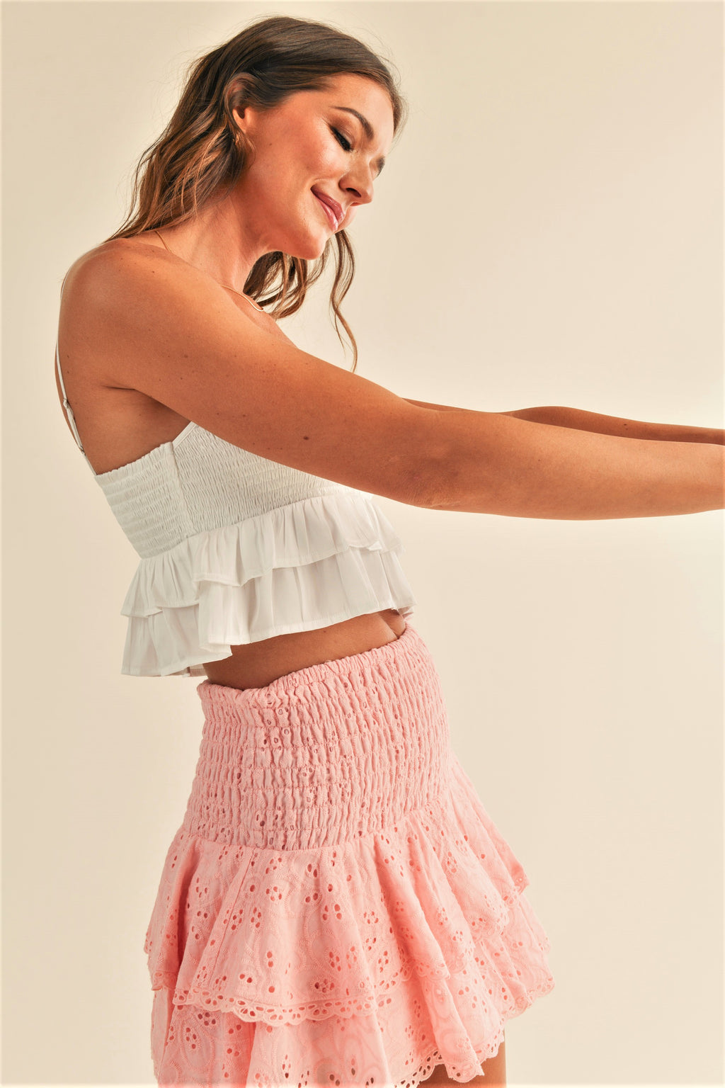 Taylor Eyelet Smocked Mini Skirt