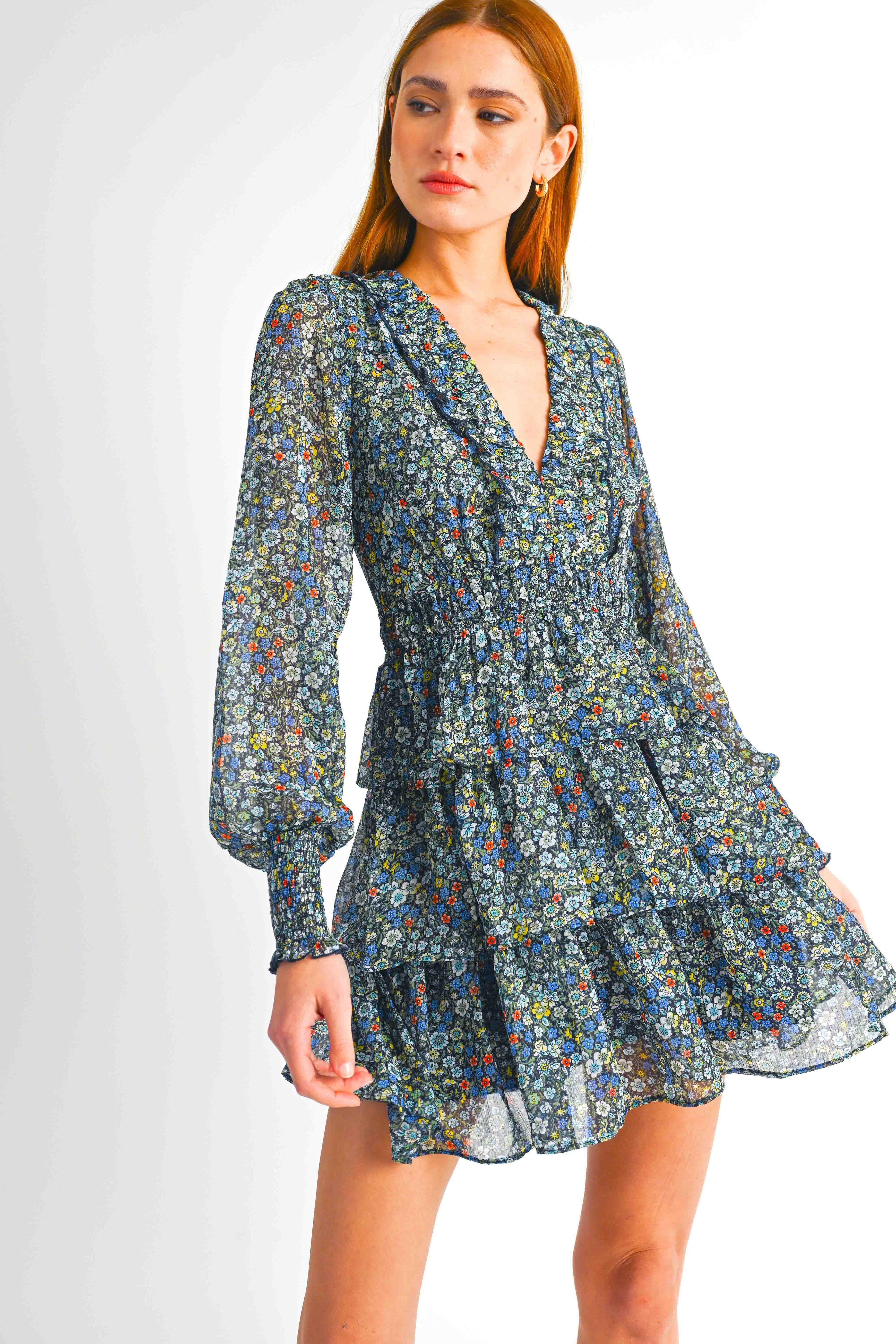 Tasha Long Sleeve Floral Layered Dress