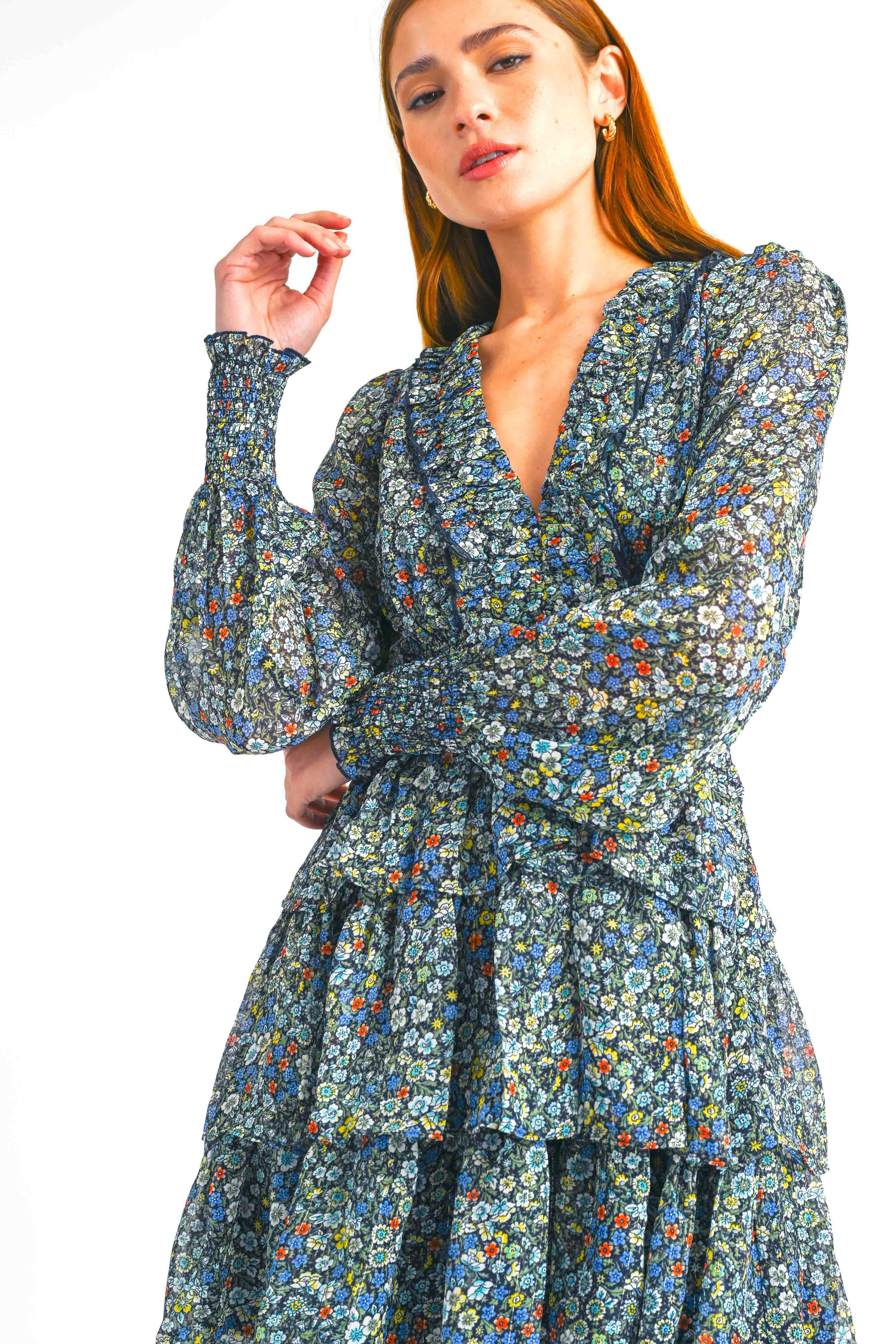 Tasha Long Sleeve Floral Layered Dress