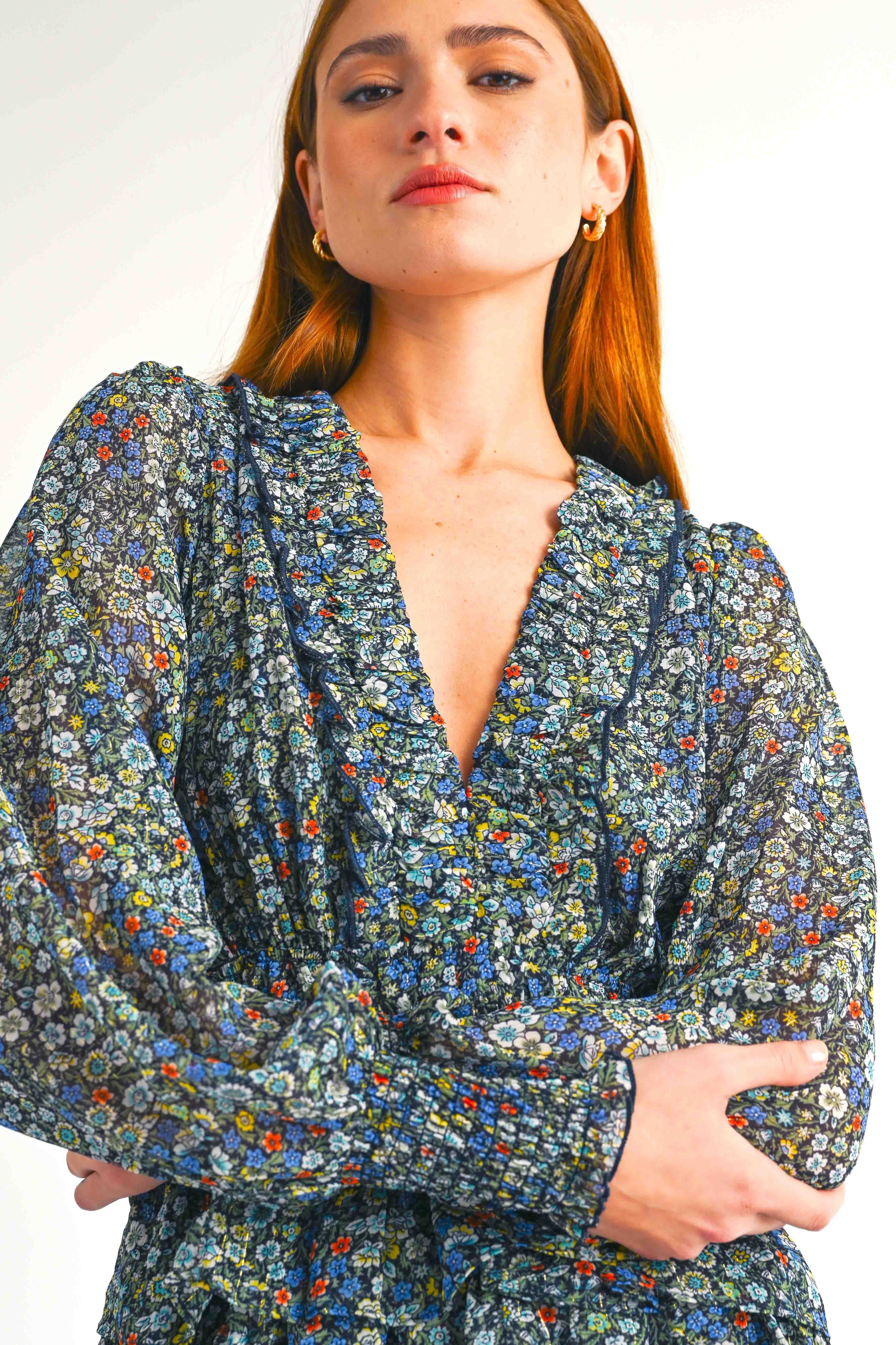 Tasha Long Sleeve Floral Layered Dress