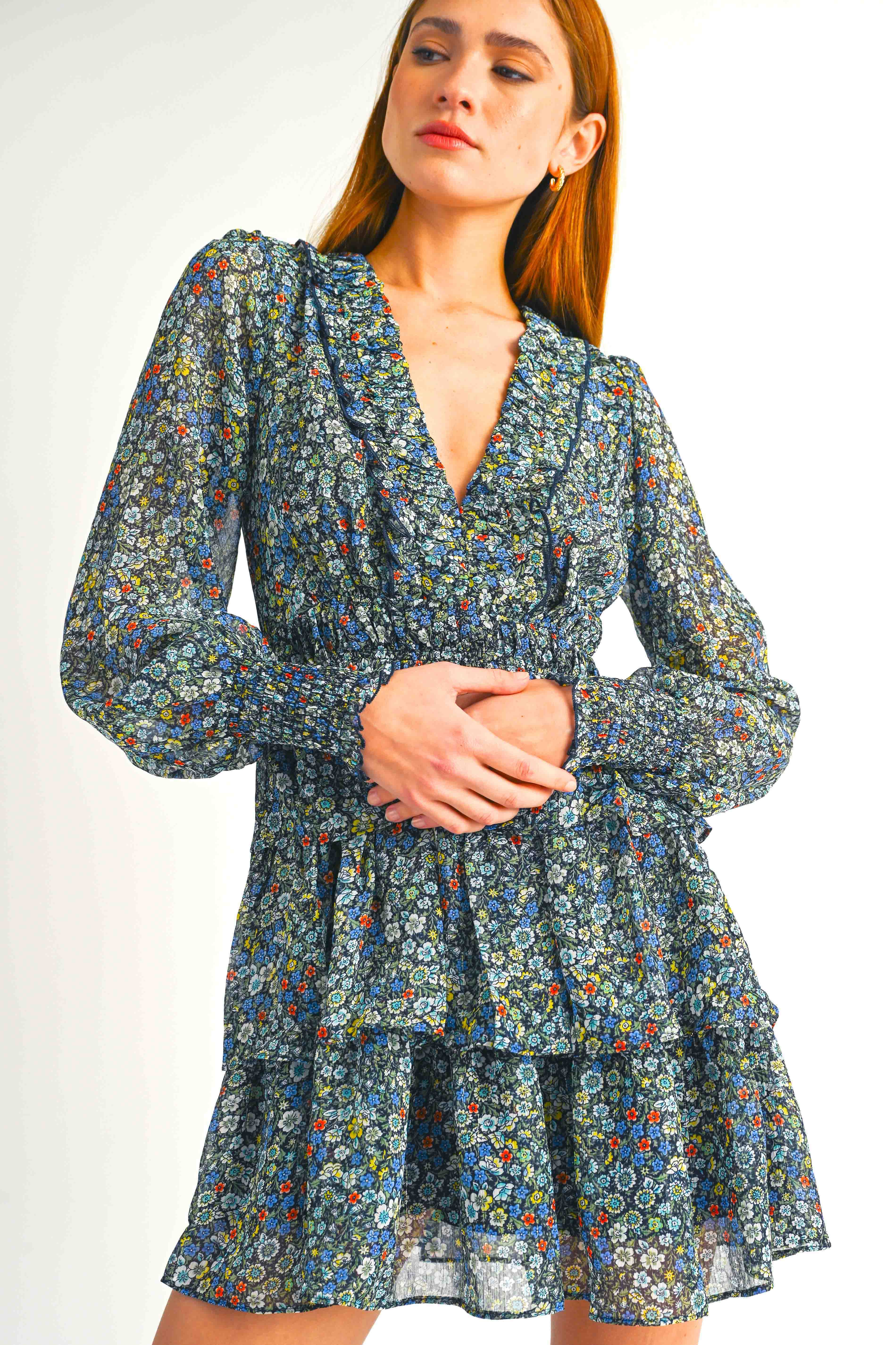 Tasha Long Sleeve Floral Layered Dress