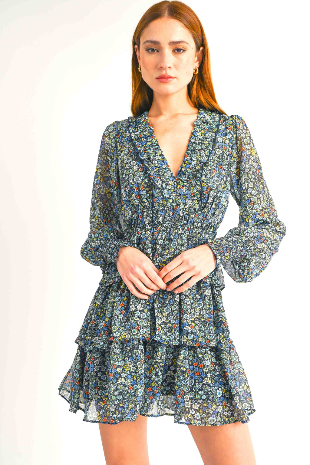 Tasha Long Sleeve Floral Layered Dress