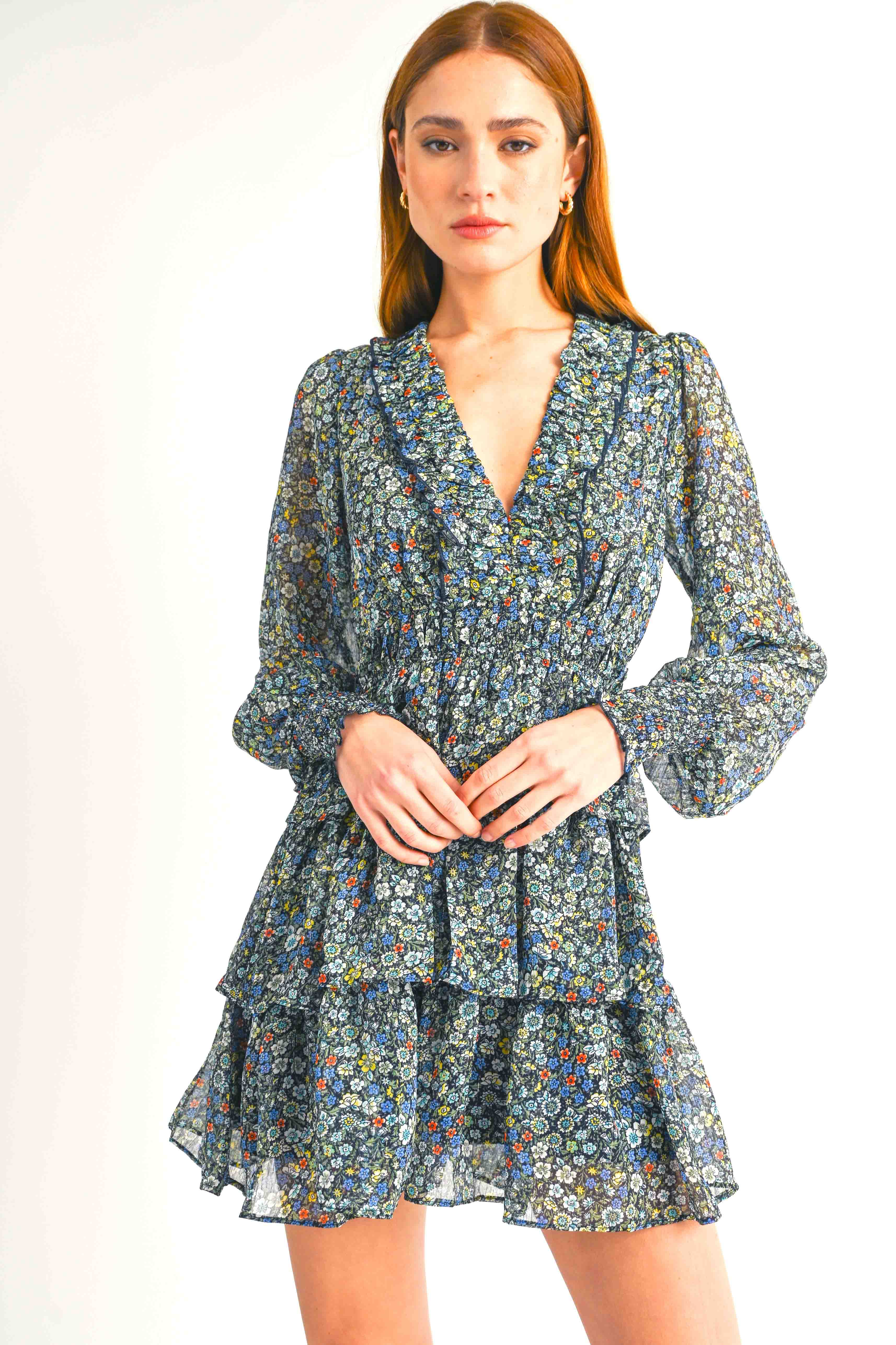 Tasha Long Sleeve Floral Layered Dress