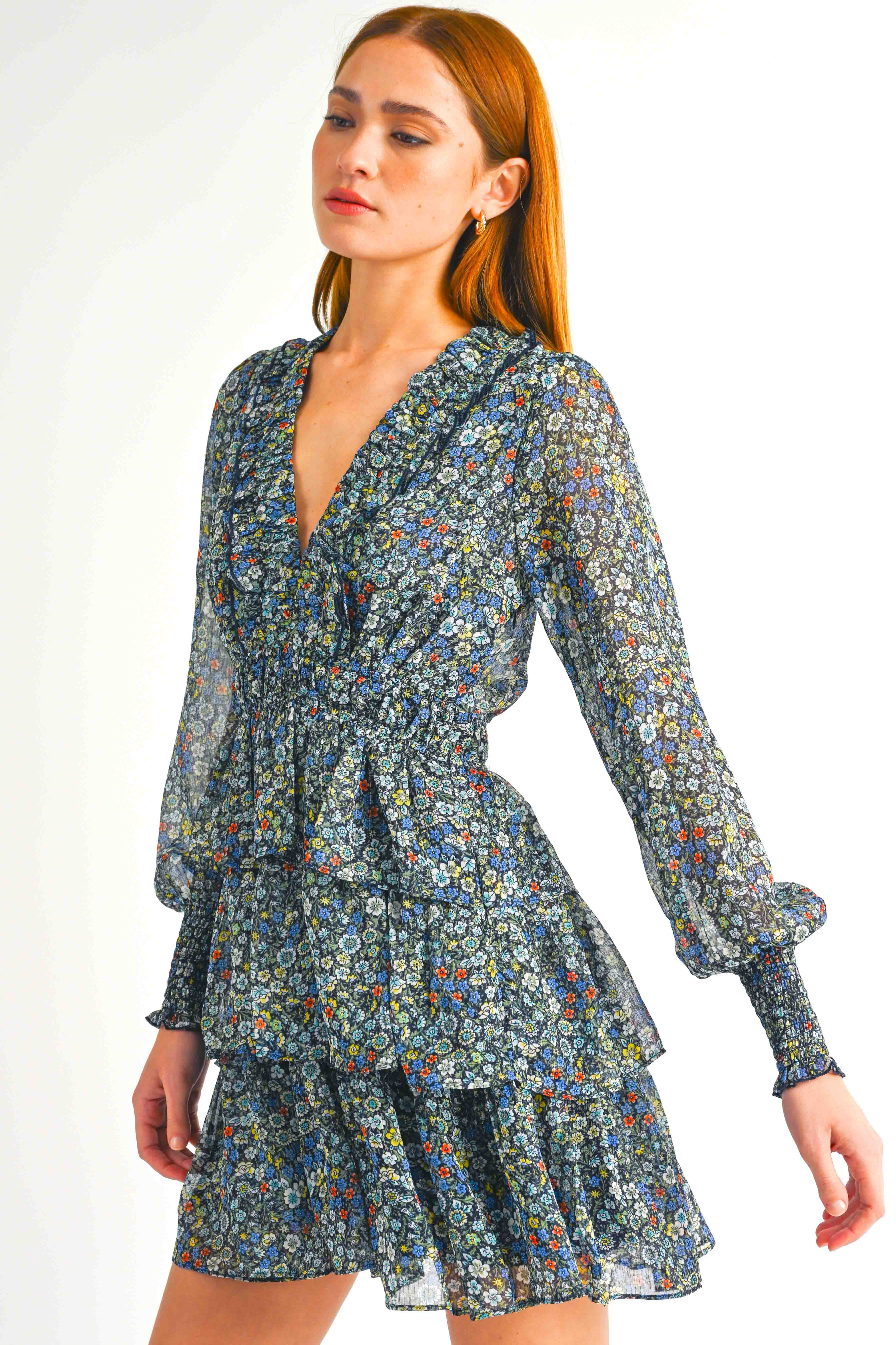 Tasha Long Sleeve Floral Layered Dress