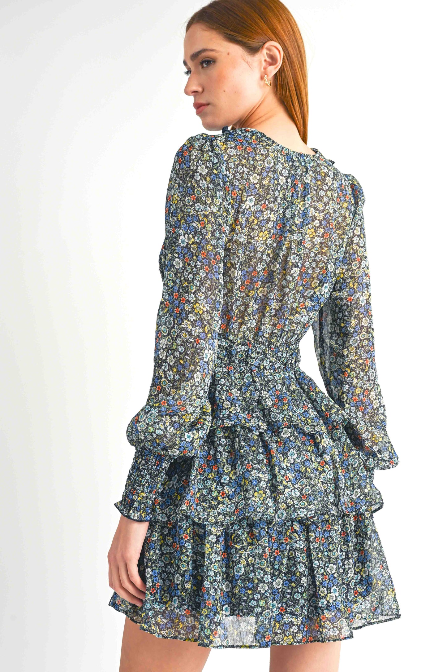 Tasha Long Sleeve Floral Layered Dress