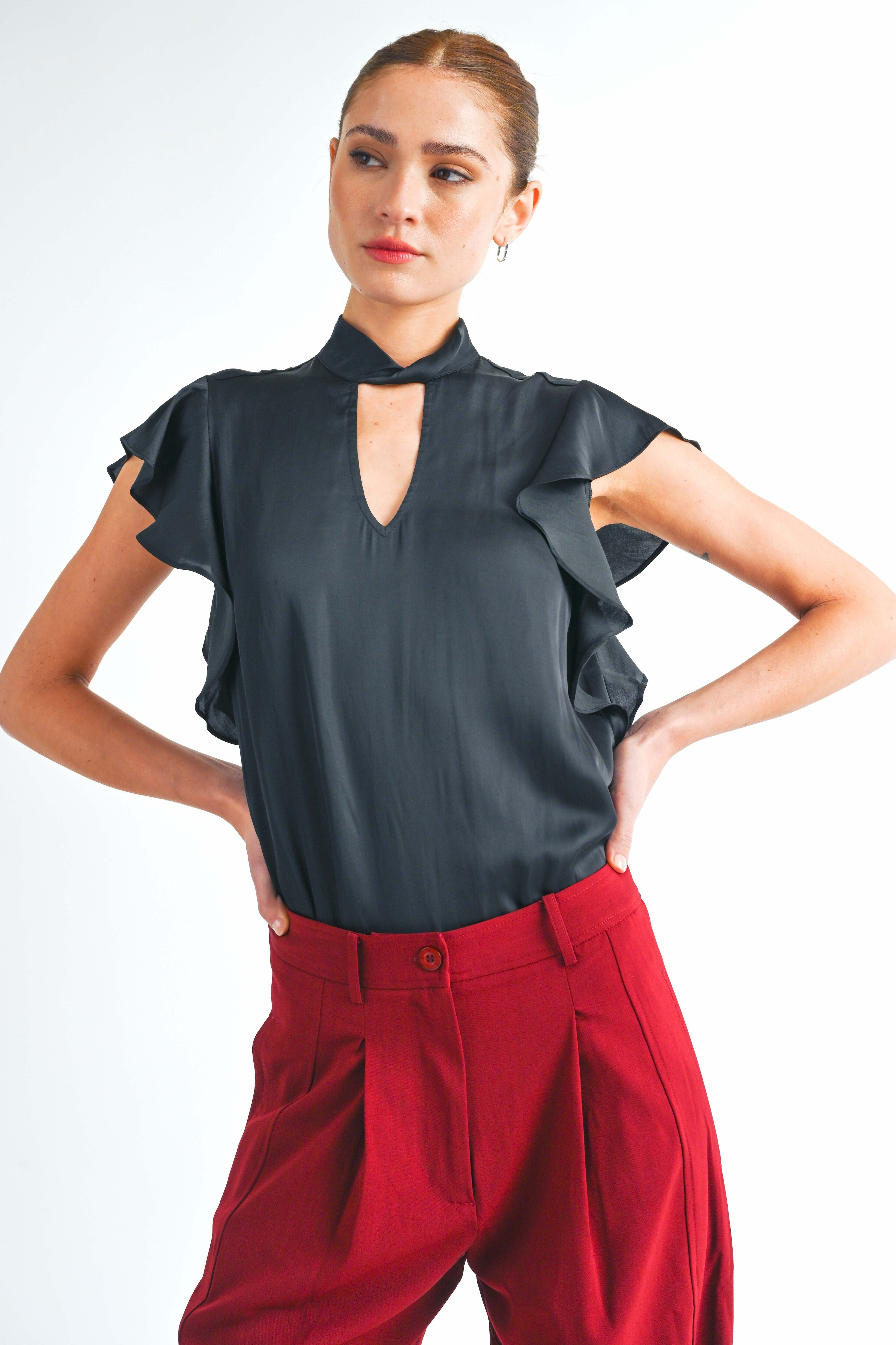 Luxi Twist Mock Neck Blouse