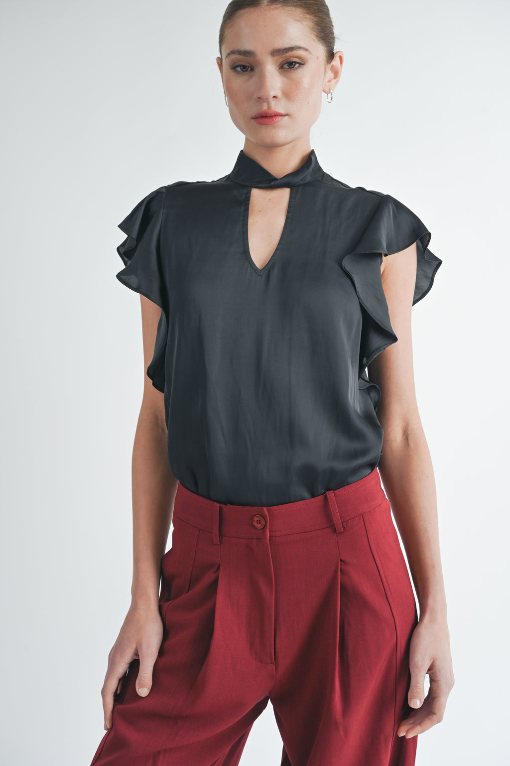 Luxi Twist Mock Neck Blouse