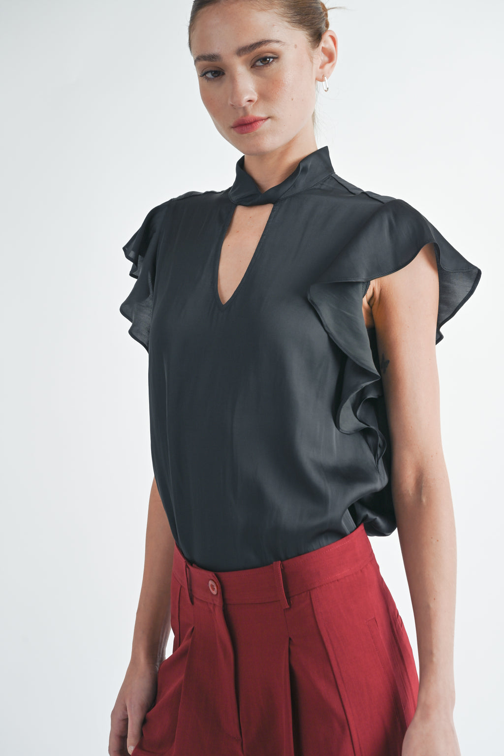 Luxi Twist Mock Neck Blouse