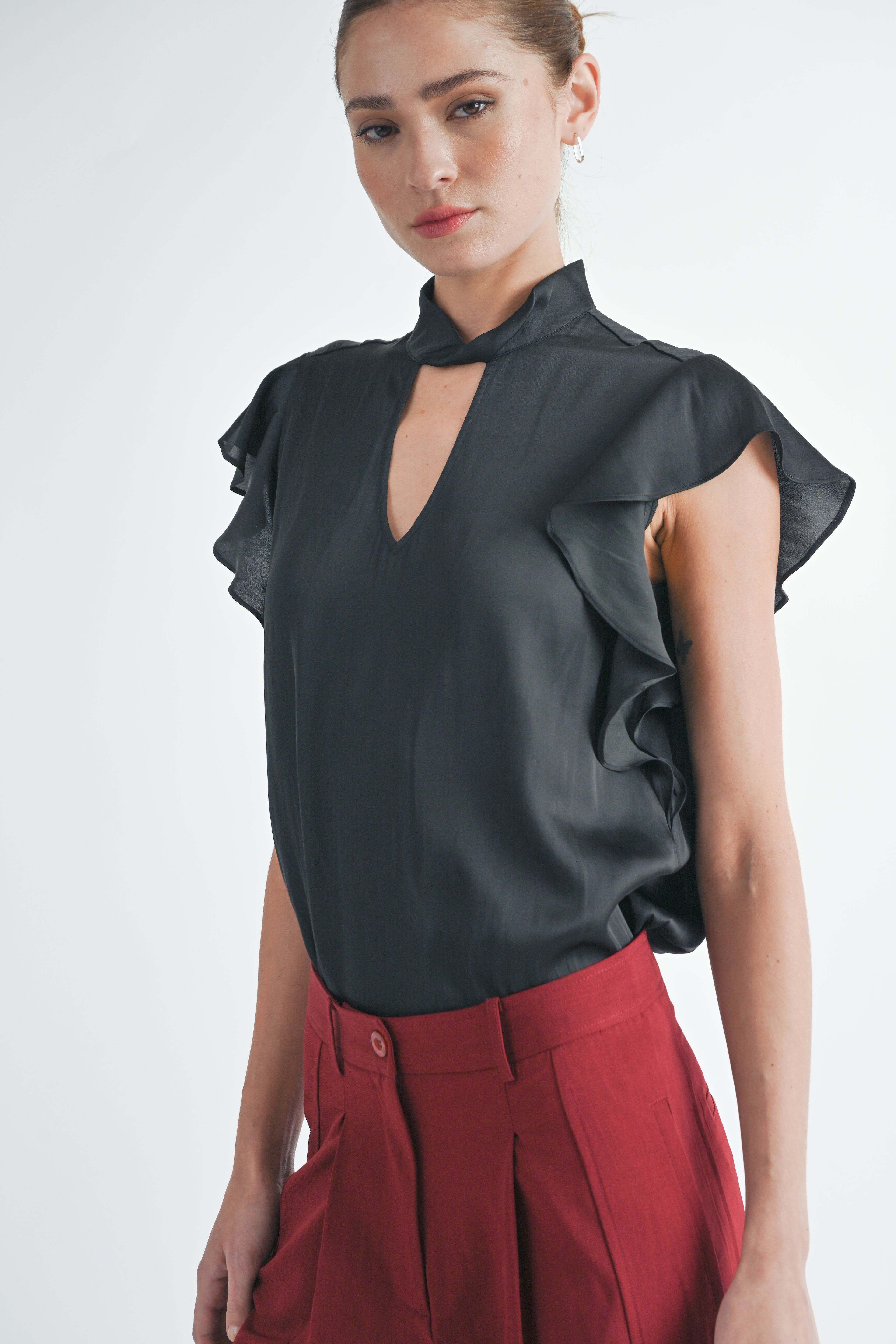 Luxi Twist Mock Neck Blouse