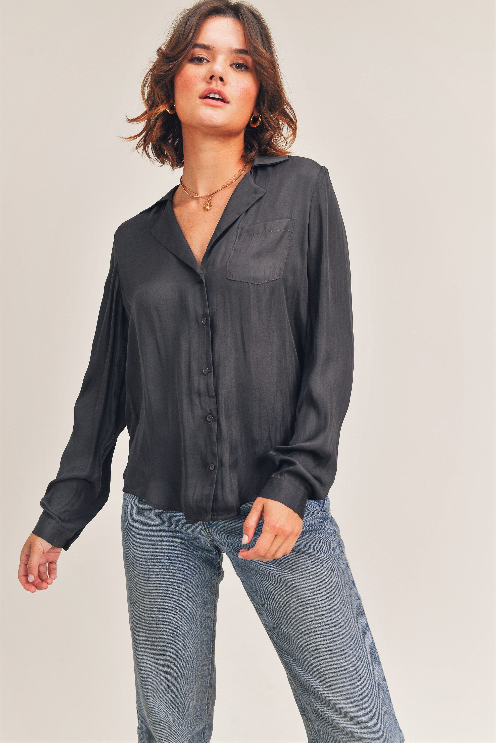 Mina Silky Button Up Blouse