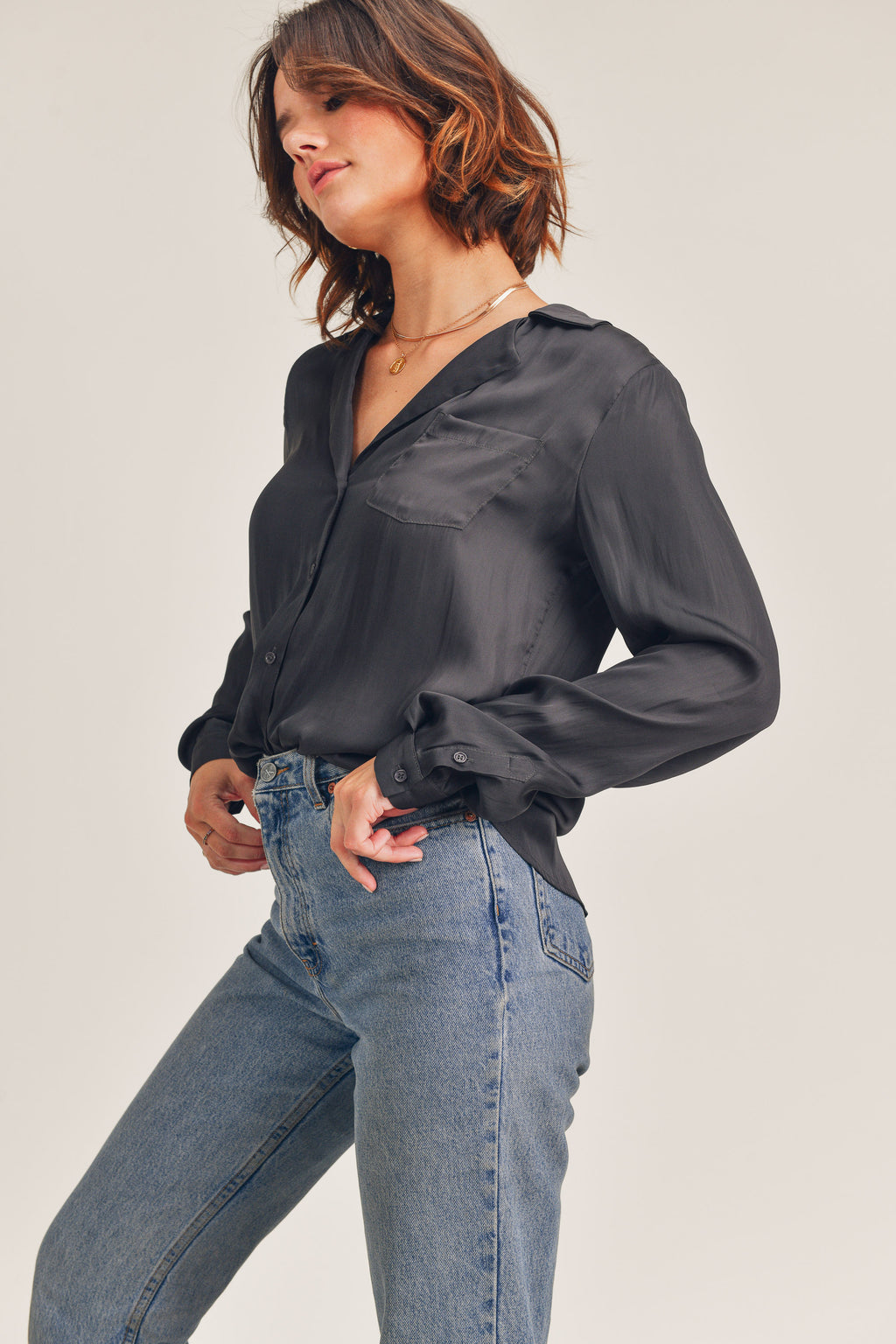 Mina Silky Button Up Blouse